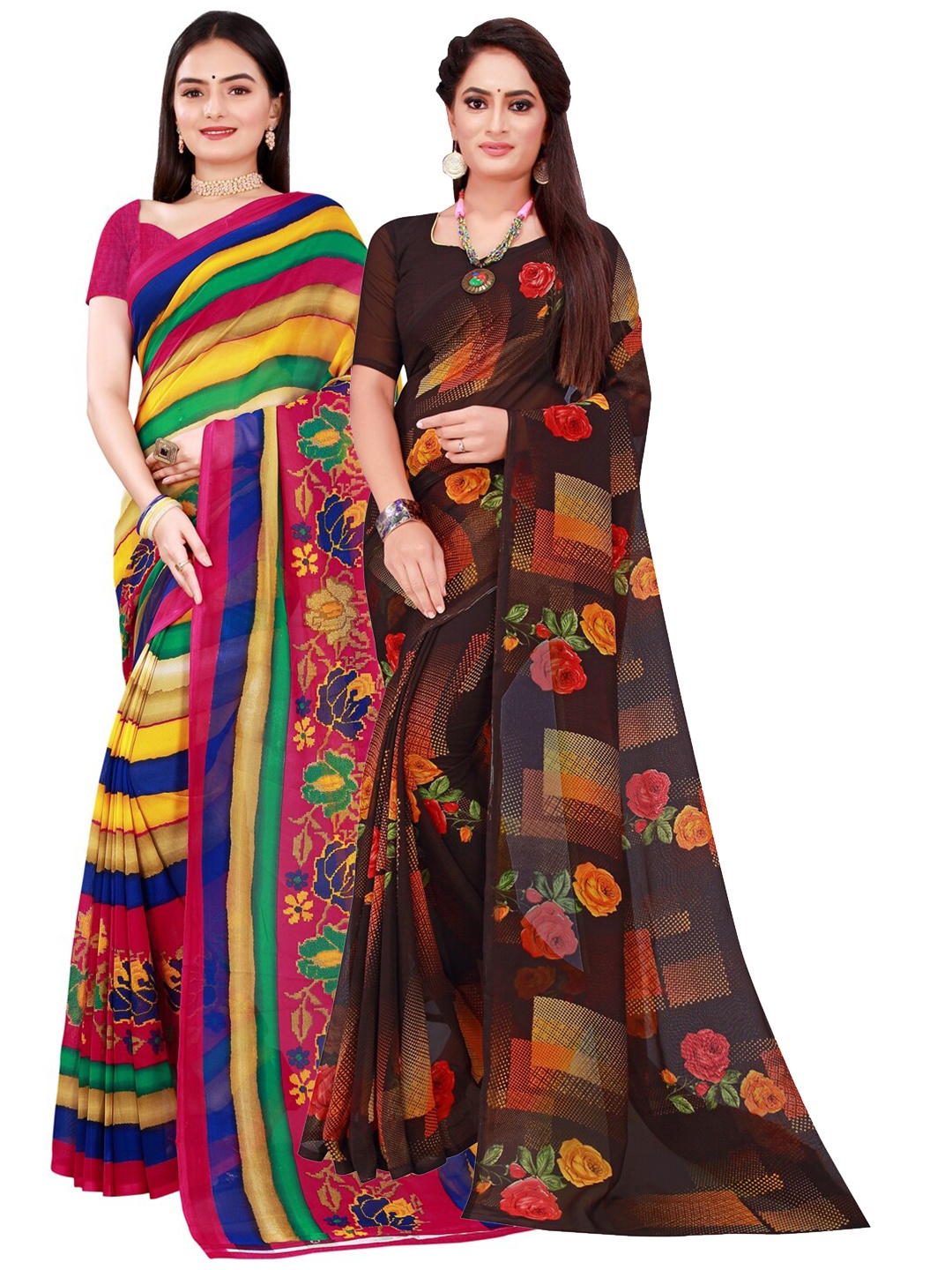 

KALINI Black & Green Set Of 2 Pure Georgette Saree