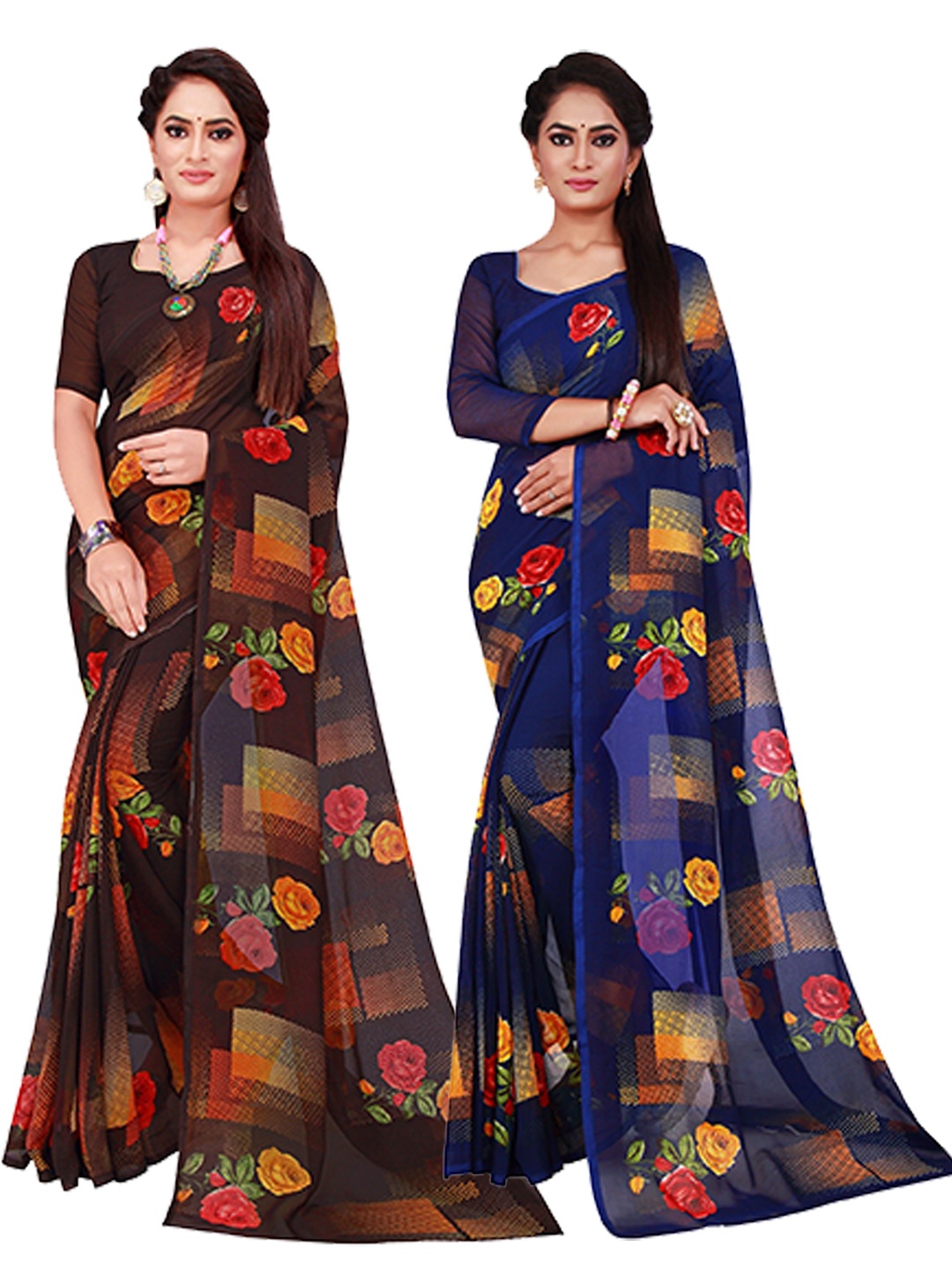 

KALINI Pack Of 2 Pure Georgette Sarees, Black