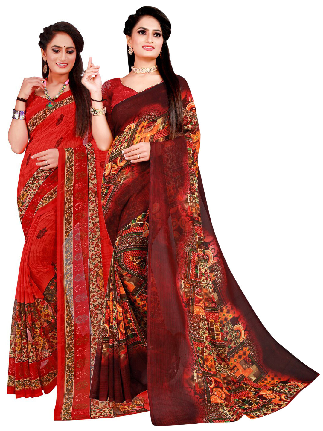 

KALINI Black & Pink Set Of 2 Pure Georgette Saree
