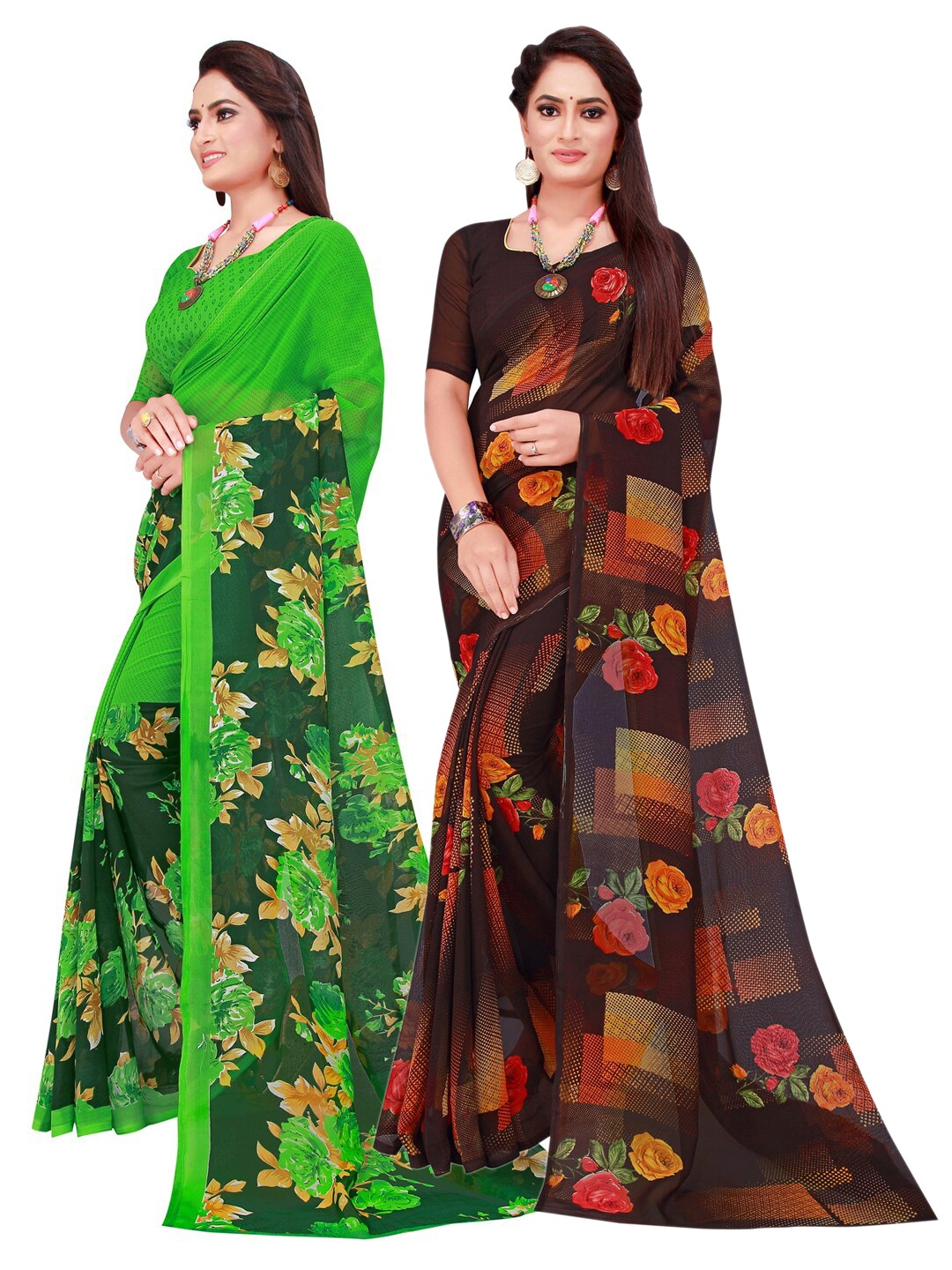 

KALINI Pack Of 2 Pure Georgette Sarees, Black