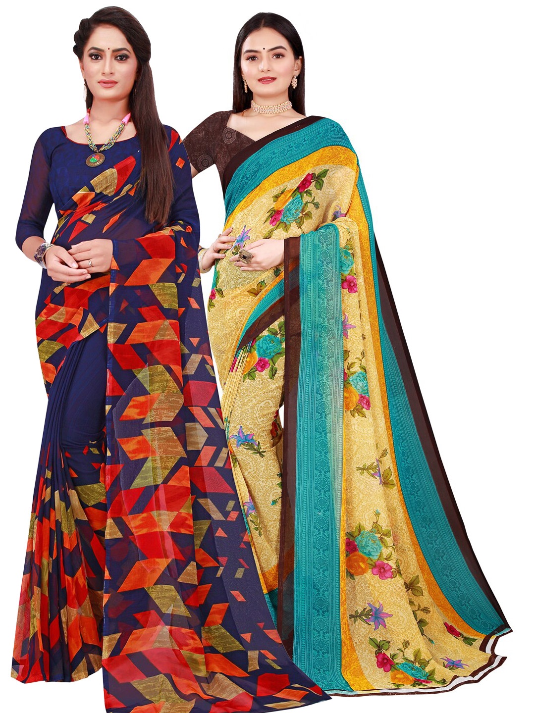 

Florence Pack Of 2 Pure Georgette Sarees, Navy blue