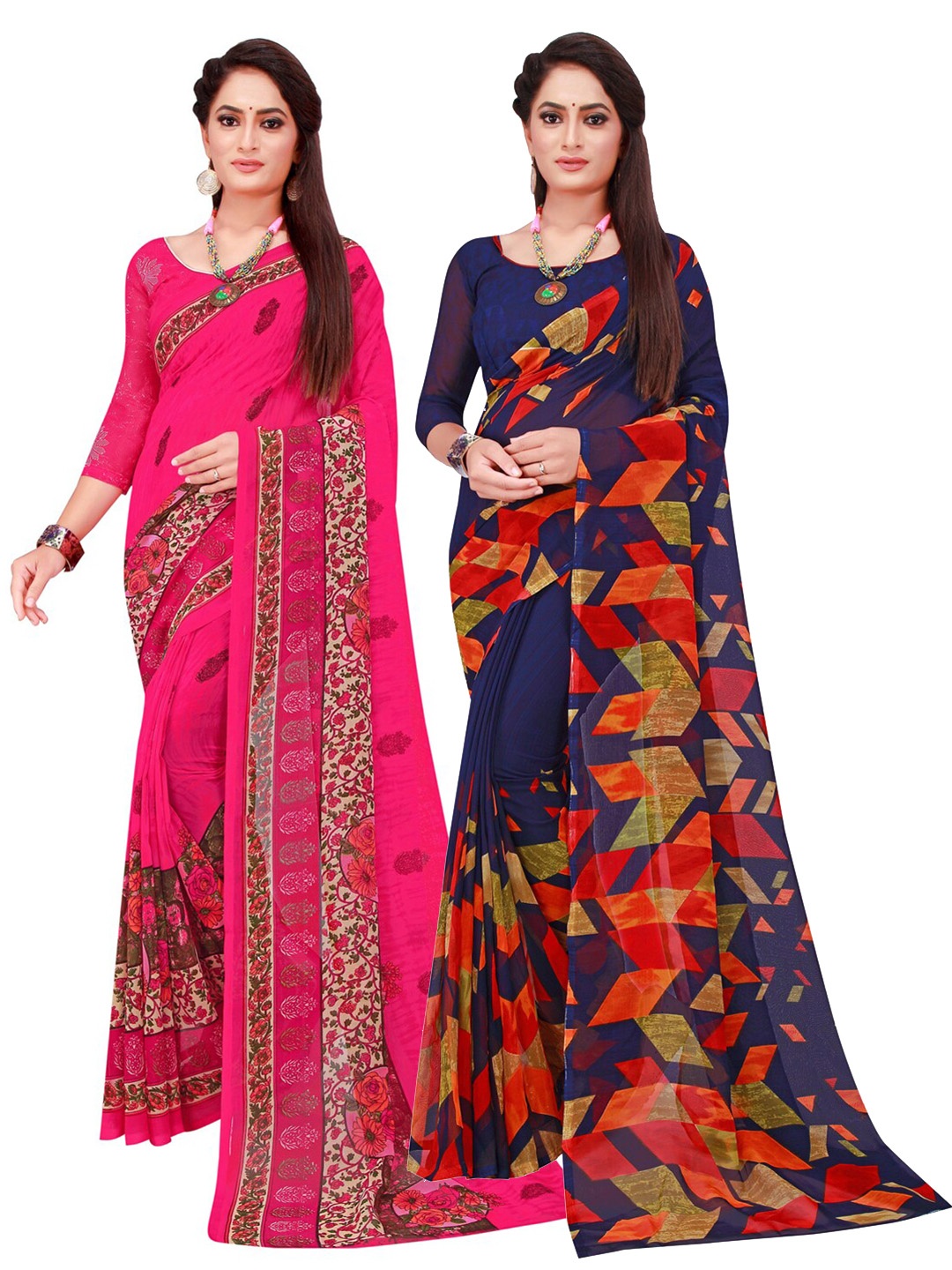 

Florence Pack Of 2 Pure Georgette Sarees, Navy blue