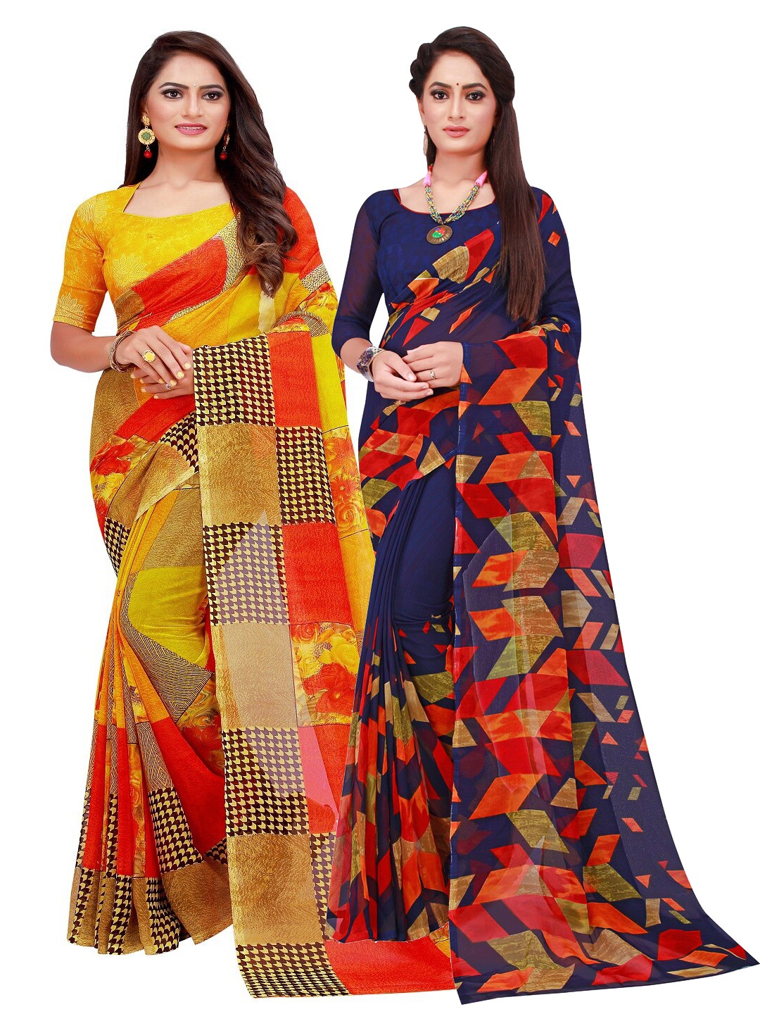 

Florence Navy Blue & Yellow Set Of 2 Pure Georgette Saree
