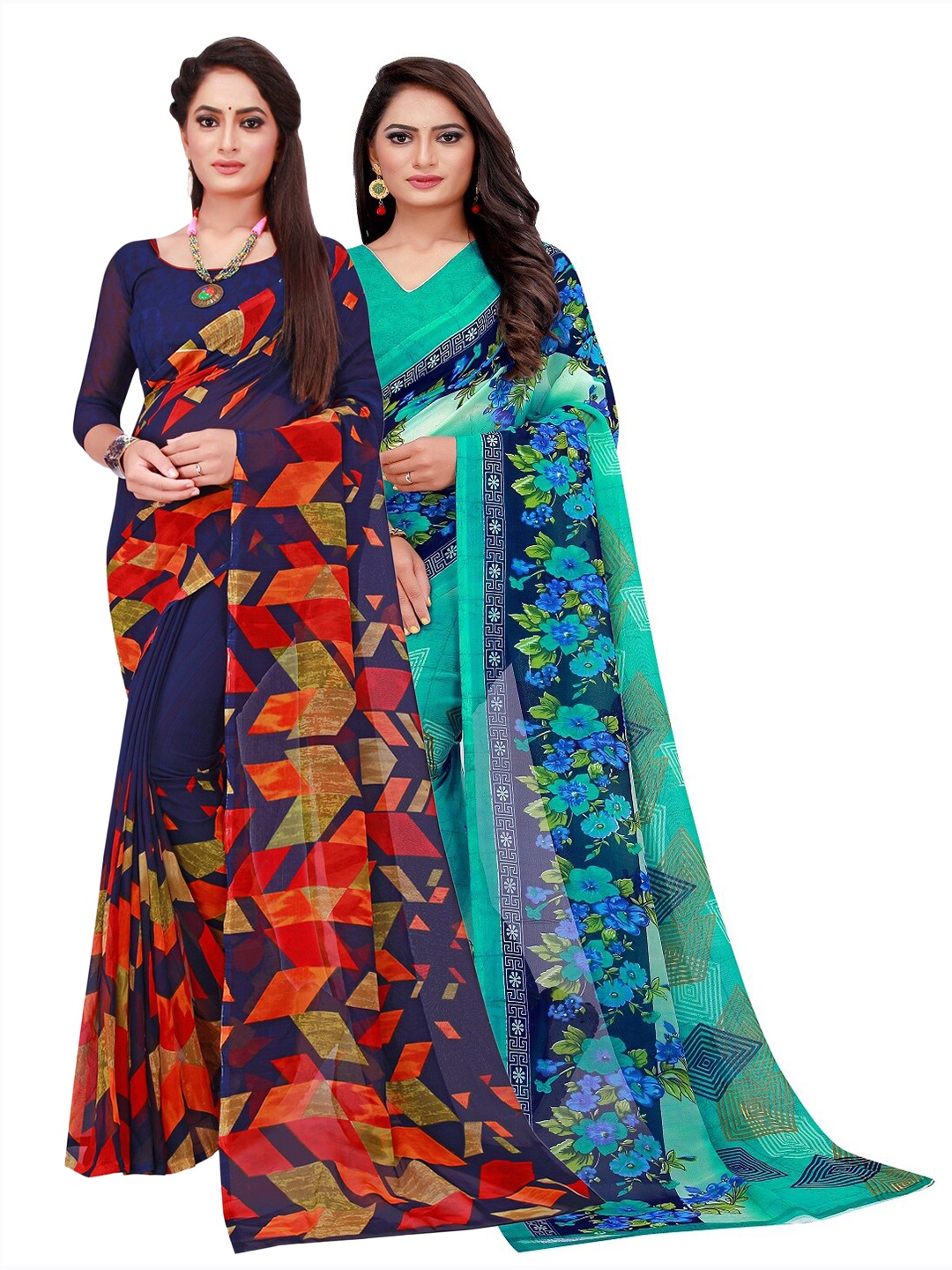 

Florence Pack Of 2 Pure Georgette Sarees, Navy blue