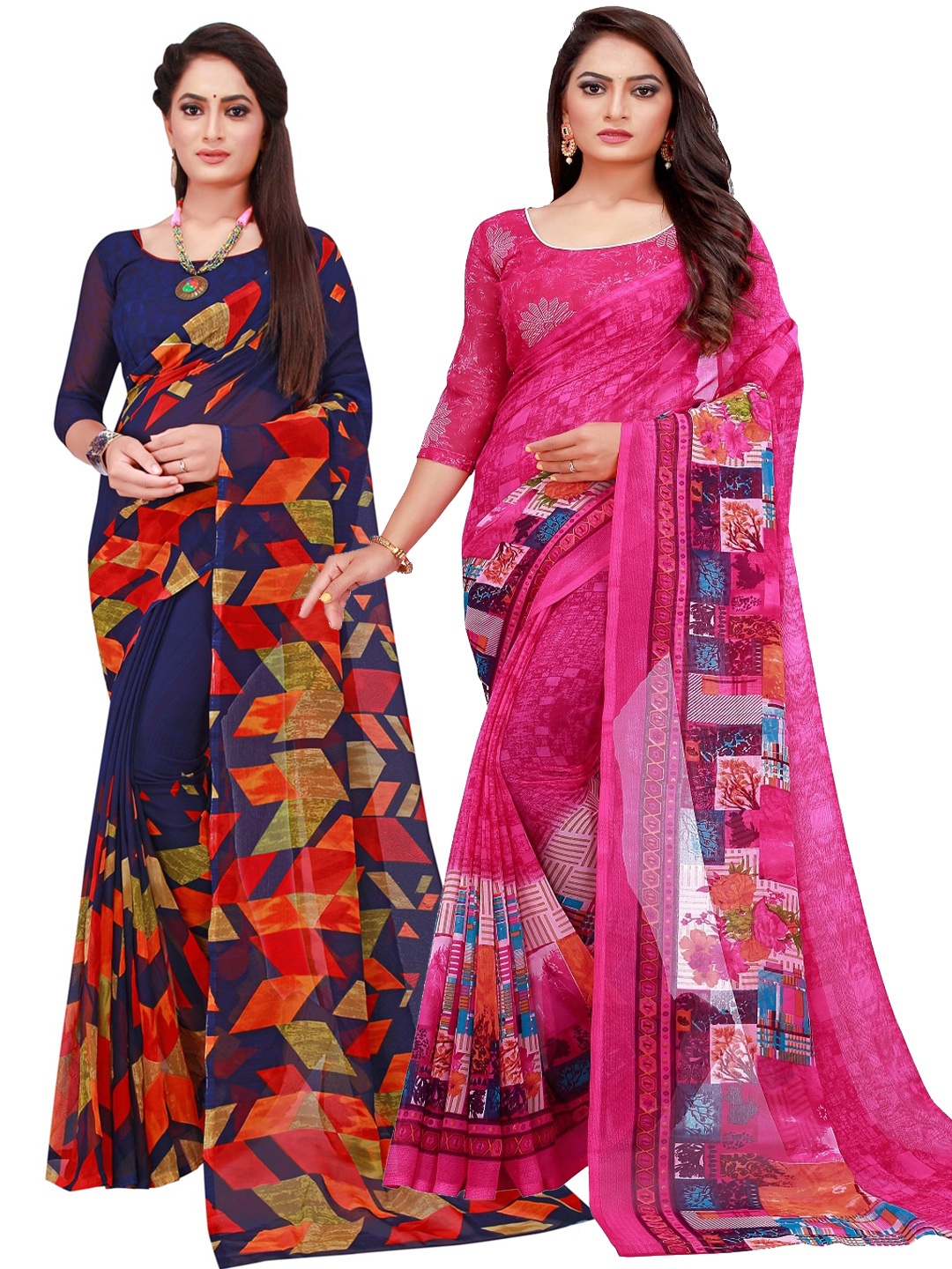 

Florence Navy Blue & Magenta Set Of 2 Pure Georgette Saree