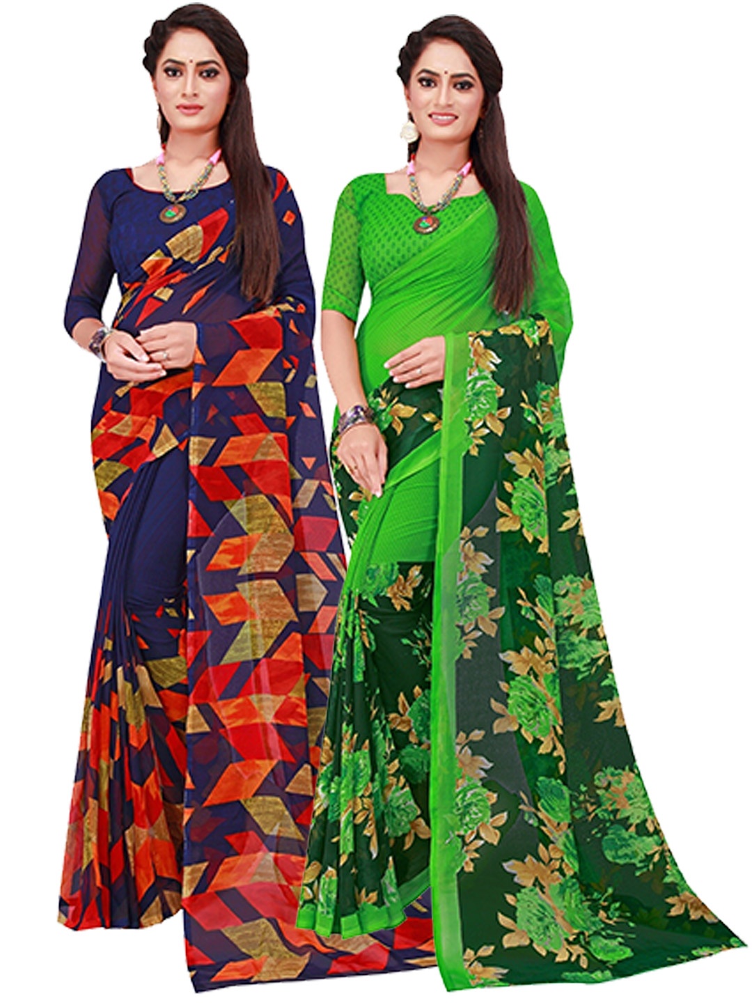 

Florence Navy Blue & Green Set Of 2 Pure Georgette Saree