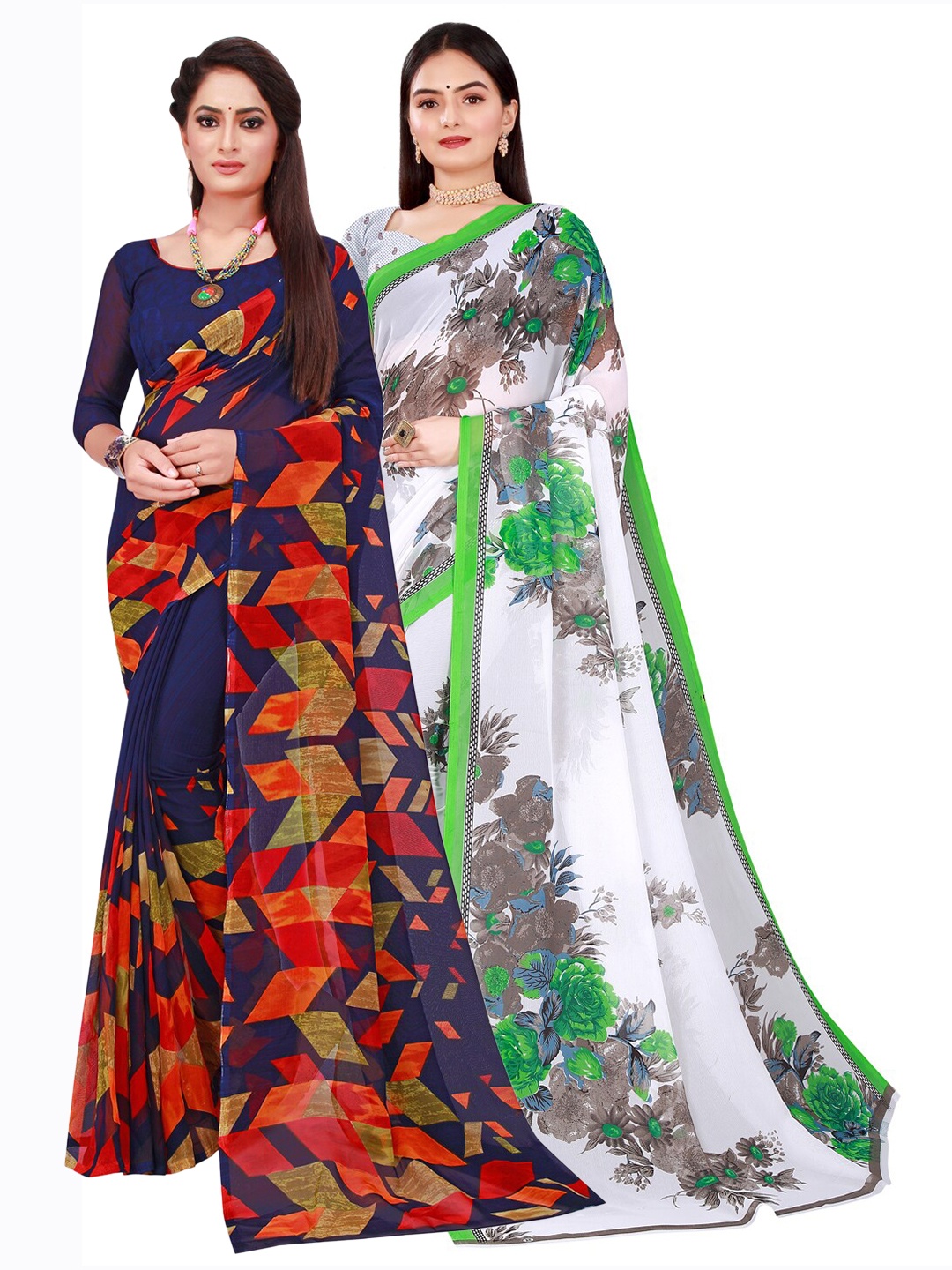 

Florence Navy Blue & White Set Of 2 Pure Georgette Saree