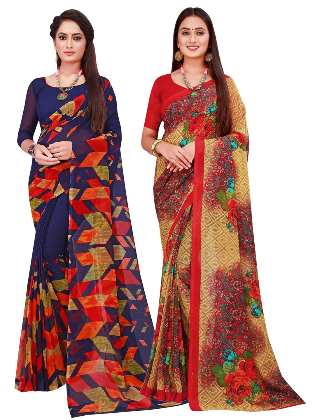 

Florence Pack Of 2 Pure Georgette Sarees, Navy blue