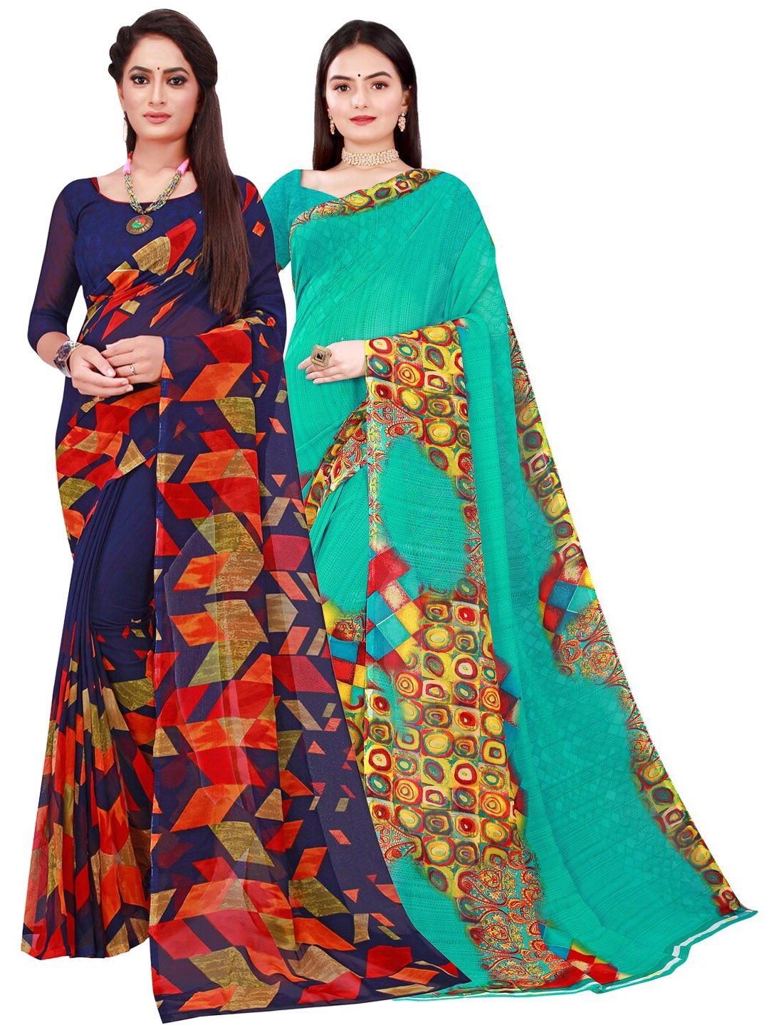 

Florence Navy Blue & Green Set Of 2 Pure Georgette Saree