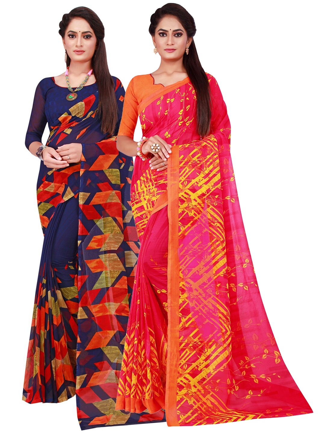 

Florence Pack Of 2 Pure Georgette Sarees, Navy blue