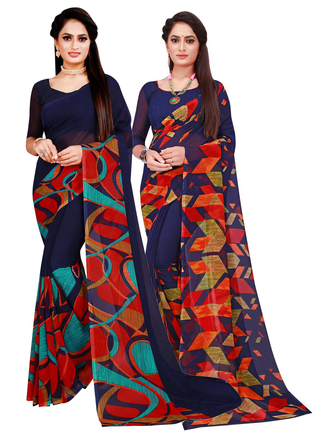 

Florence Pack Of 2 Pure Georgette Sarees, Navy blue