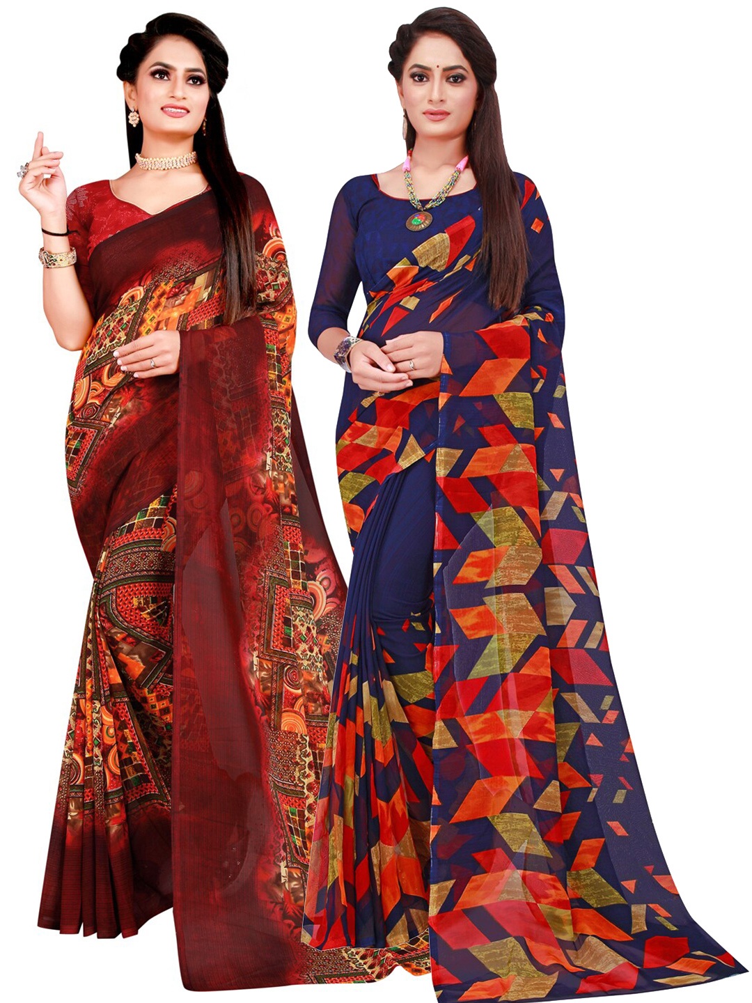 

Florence Pack Of 2 Pure Georgette Sarees, Navy blue