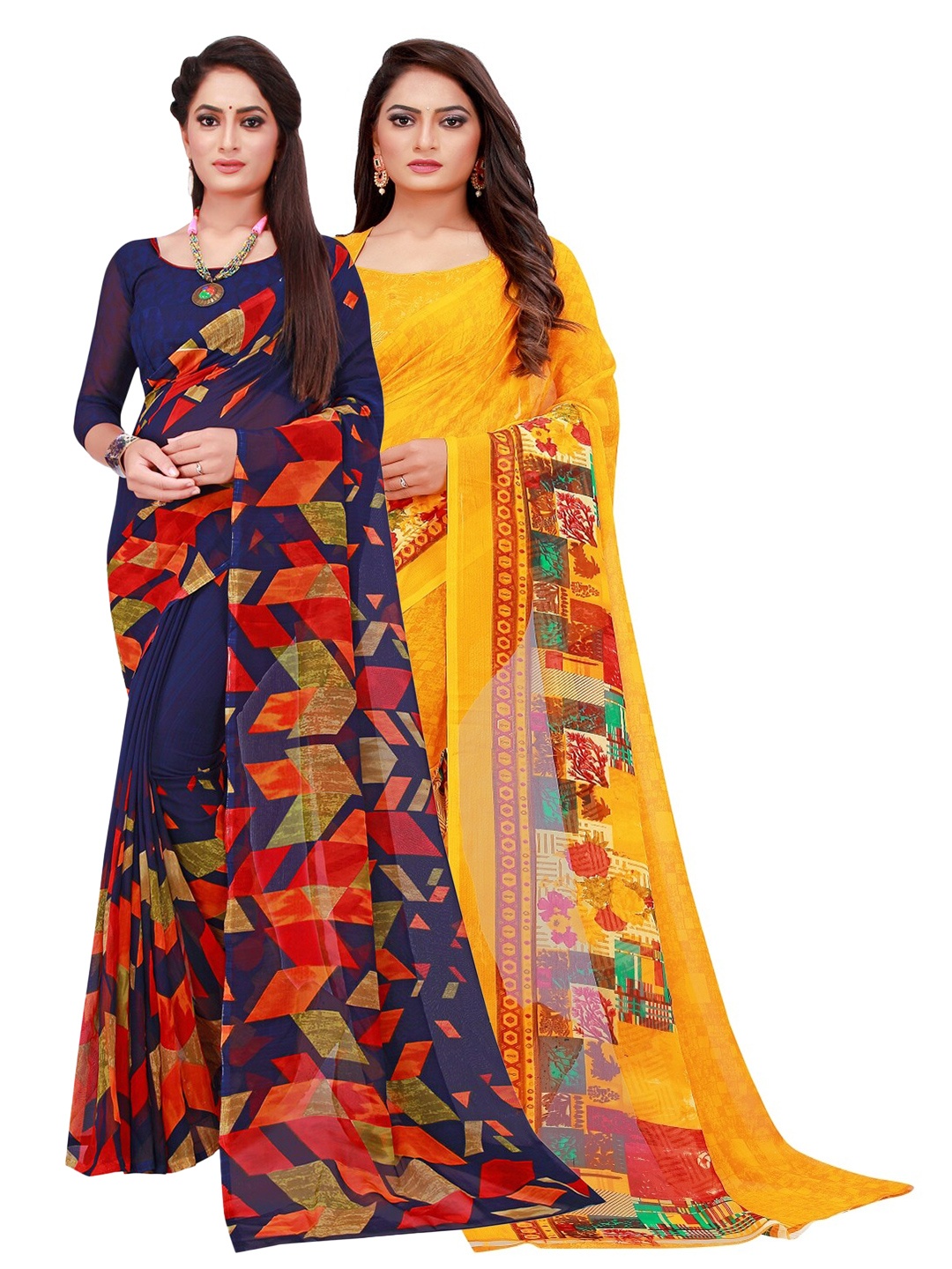 

Florence Navy Blue & Yellow Set Of 2 Pure Georgette Saree