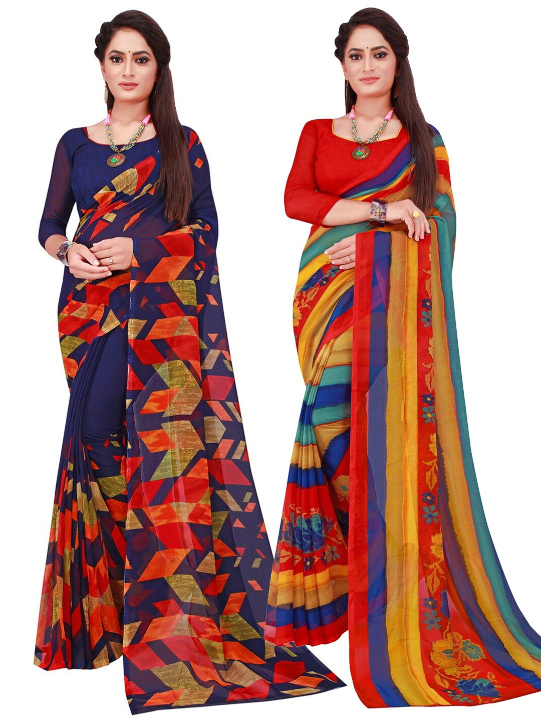 

Florence Navy Blue & Red Pack of 2 Pure Georgette Saree