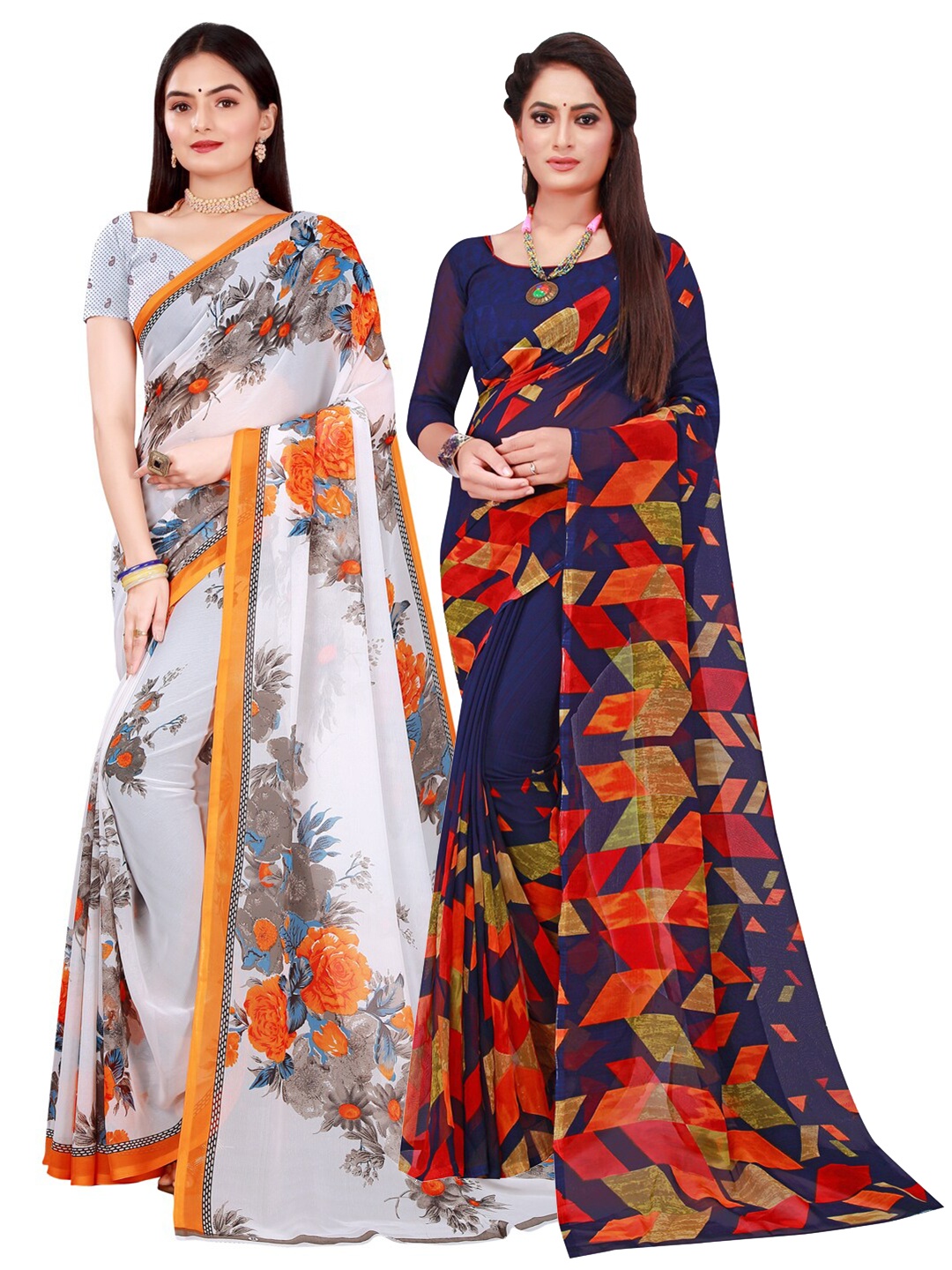 

Florence Pack Of 2 Pure Georgette Sarees, Navy blue