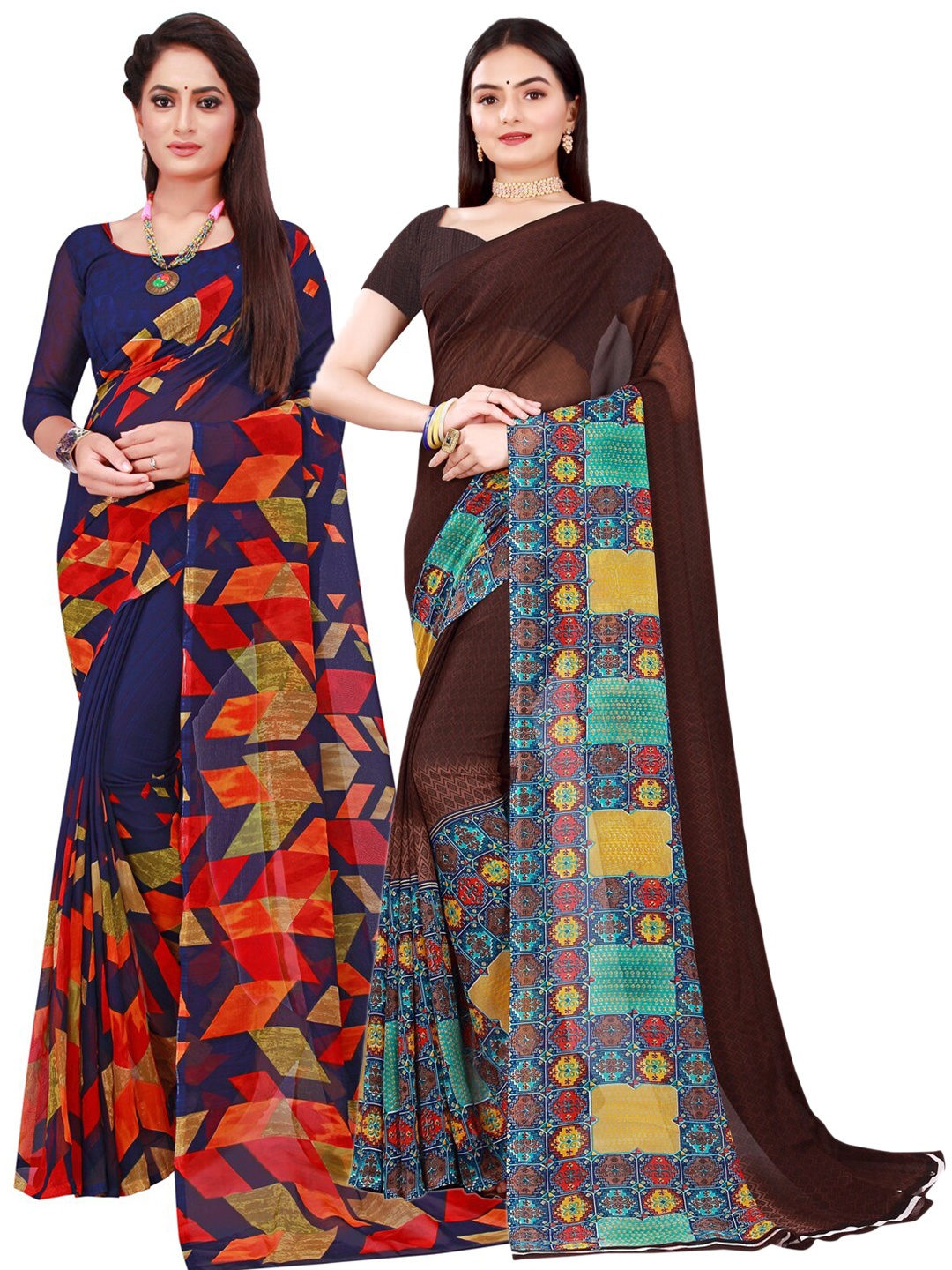 

Florence Pack Of 2 Pure Georgette Sarees, Navy blue