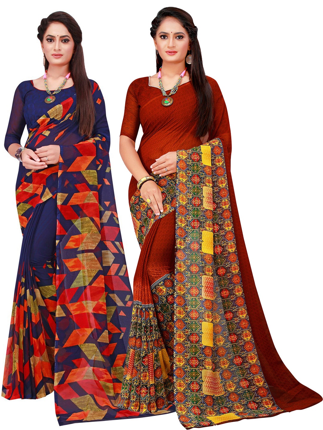 

Florence Navy Blue & Maroon Set Of 2 Pure Georgette Saree