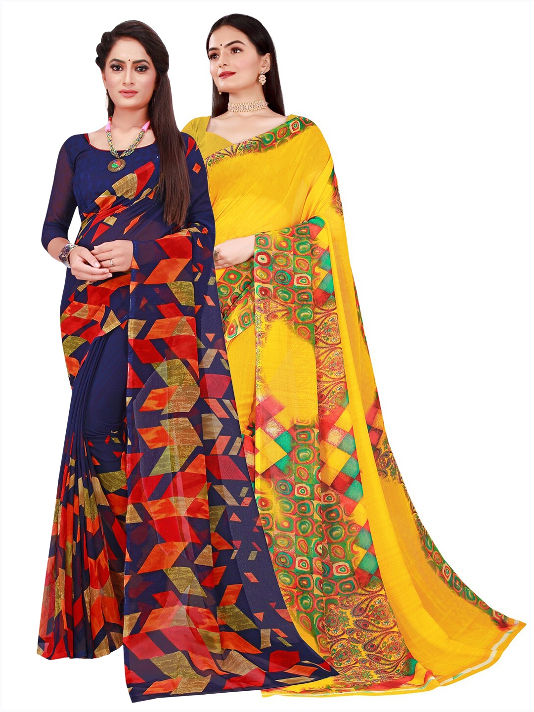 

Florence Navy Blue & Yellow Set Of 2 Pure Georgette Saree