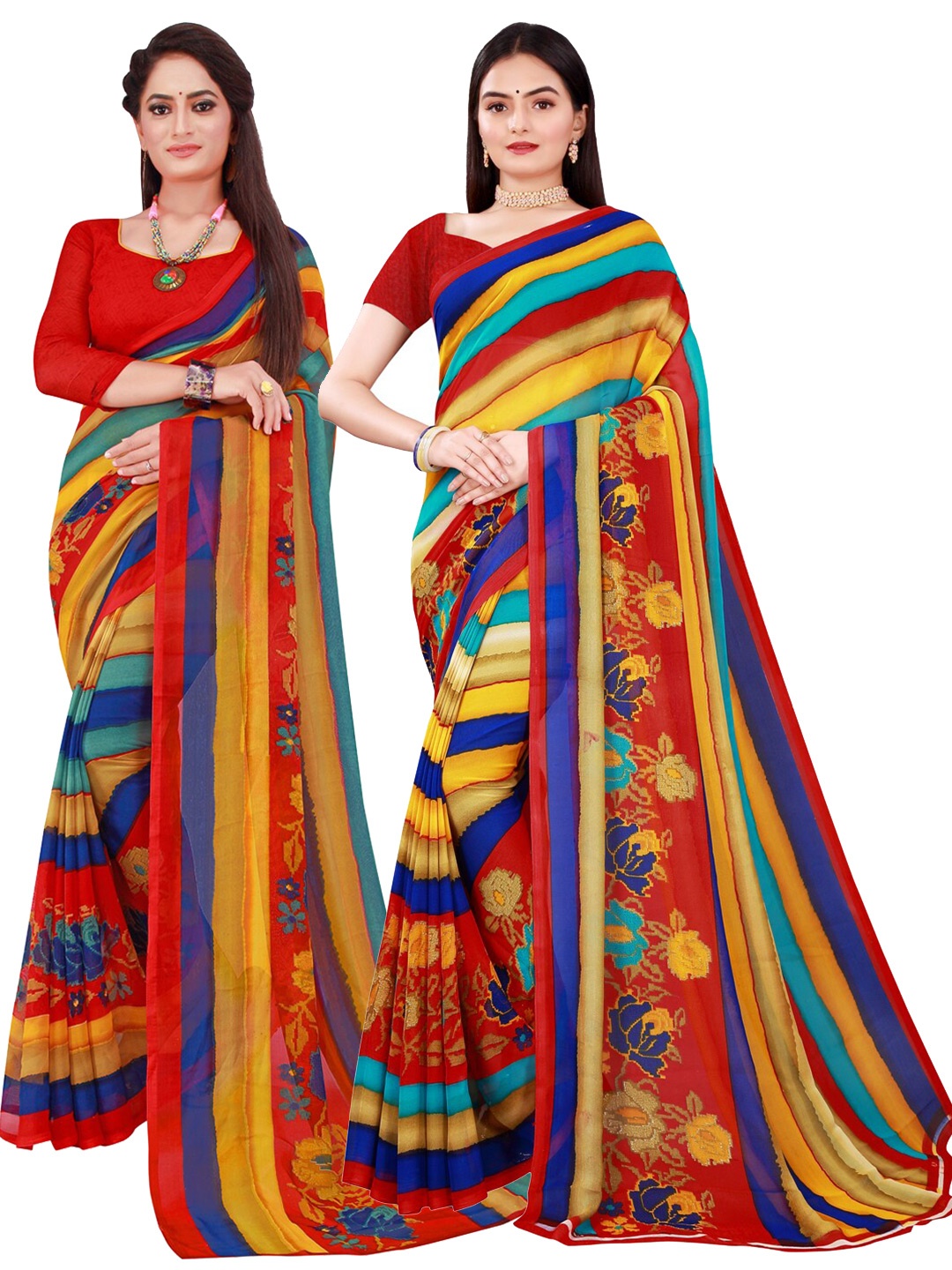 Florence Pack Of 2 Pure Georgette Sarees, Red