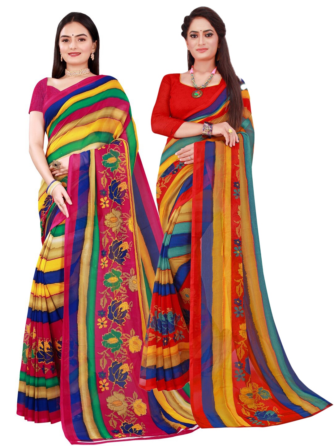 

Florence Red & Blue Set Of 2 Pure Georgette Saree