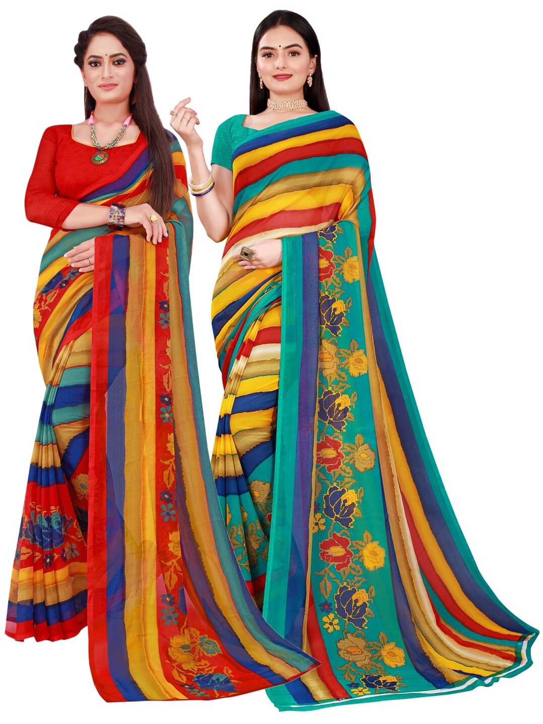 

Florence Red & Green Set Of 2 Pure Georgette Saree