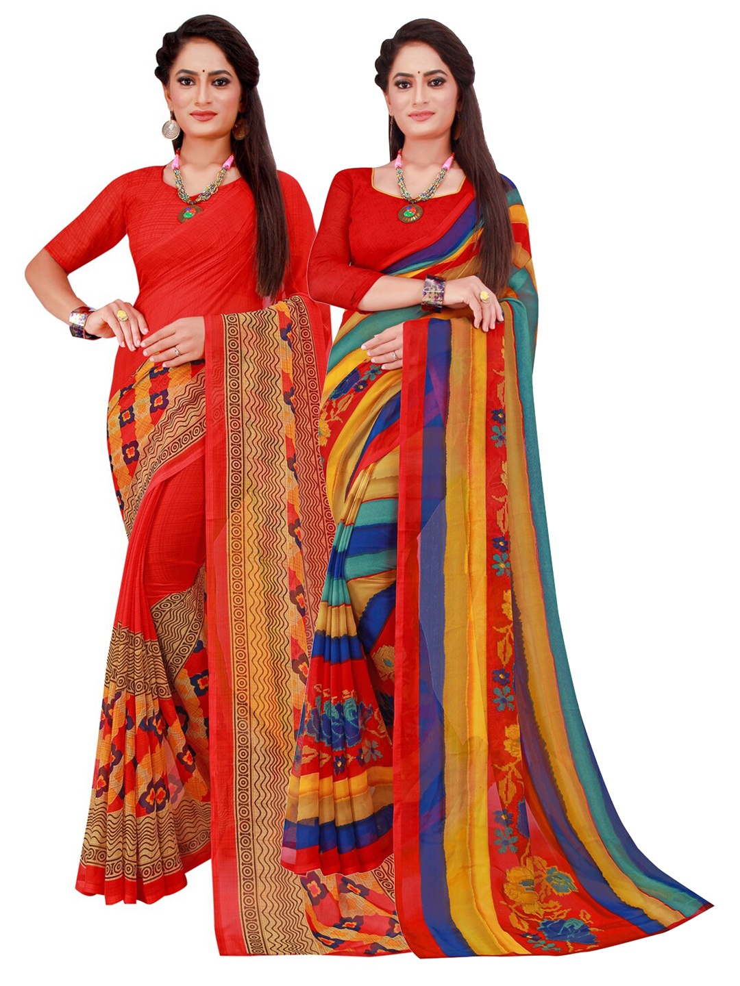 

Florence Red & Orange Set Of 2 Pure Georgette Saree