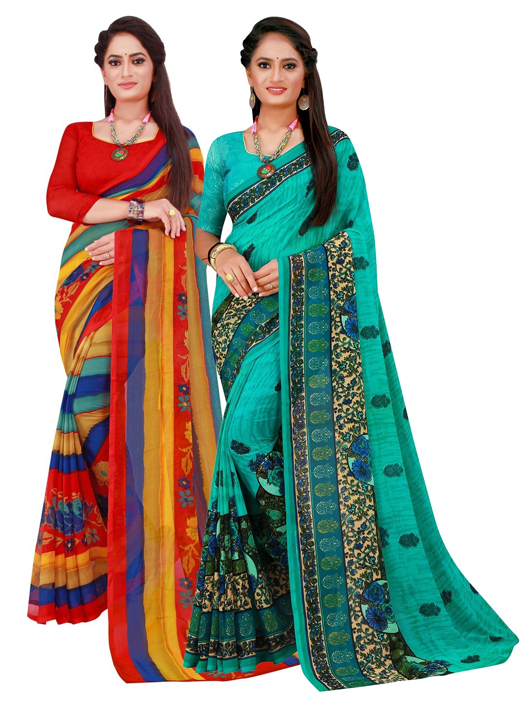 

Florence Red & Green Set Of 2 Pure Georgette Saree