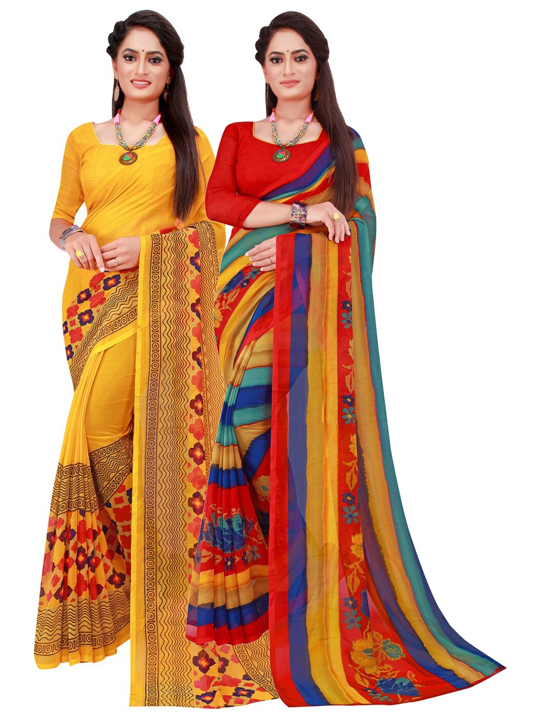 

Florence Red & Yellow Set Of 2 Pure Georgette Saree