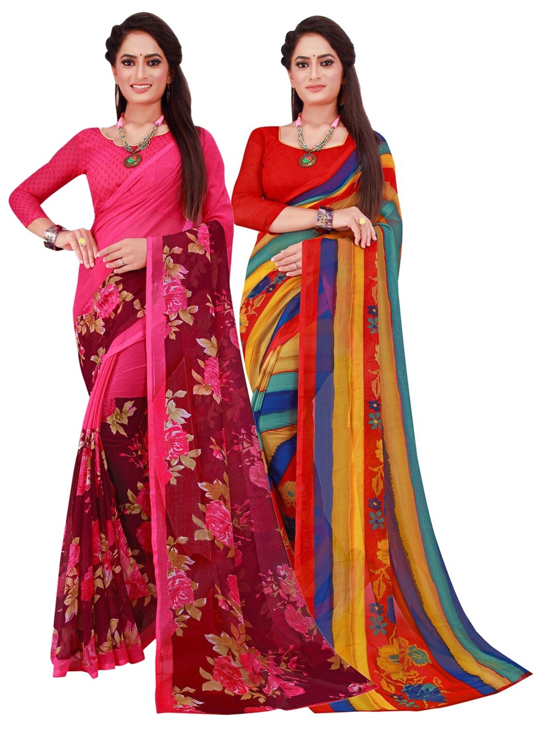 

Florence Red & Orange Set Of 2 Pure Georgette Saree