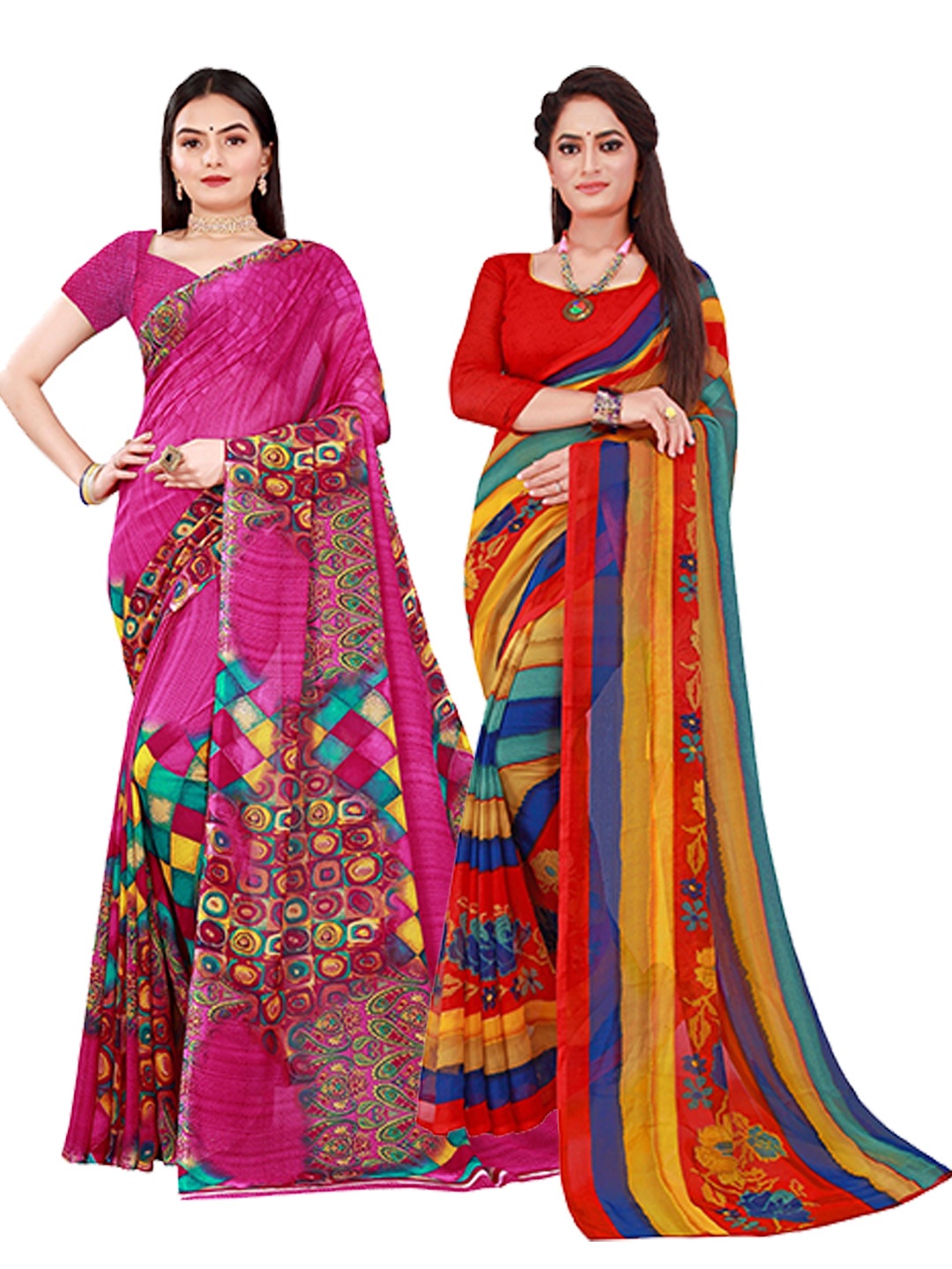 

Florence Red & Blue Set Of 2 Pure Georgette Saree
