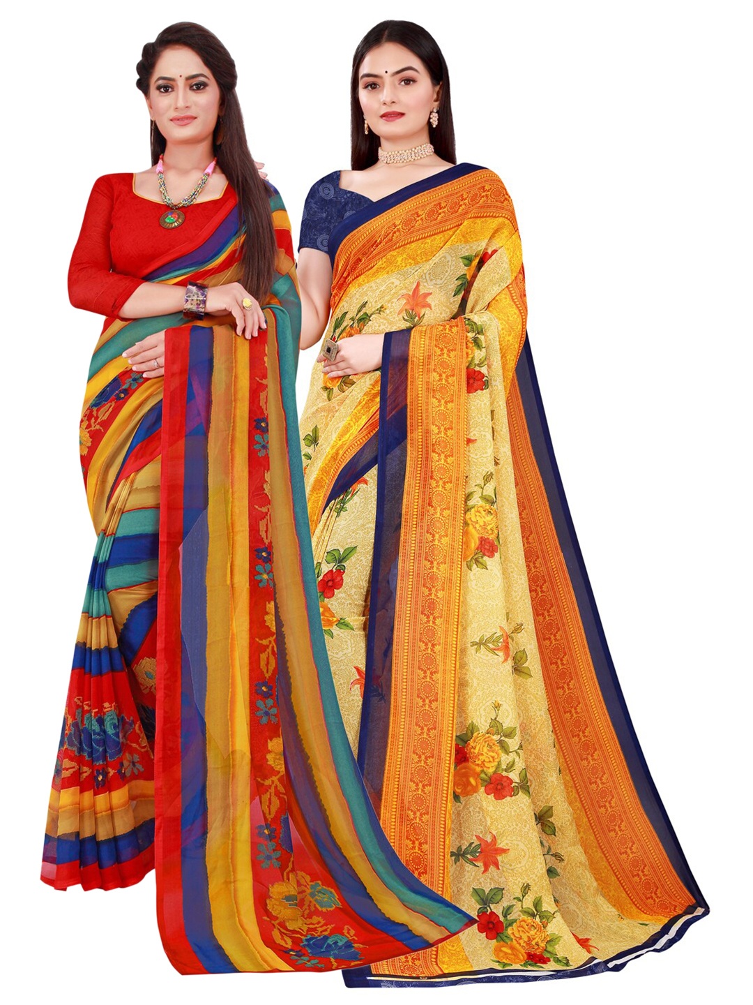 Florence Pack Of 2 Pure Georgette Sarees, Red