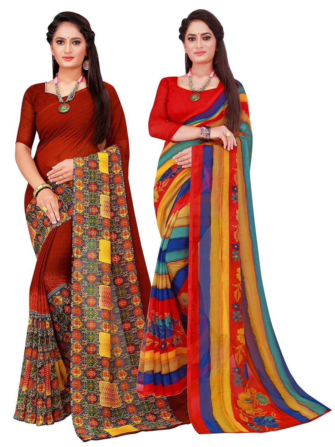 

Florence Red & Green Set Of 2 Pure Georgette Saree