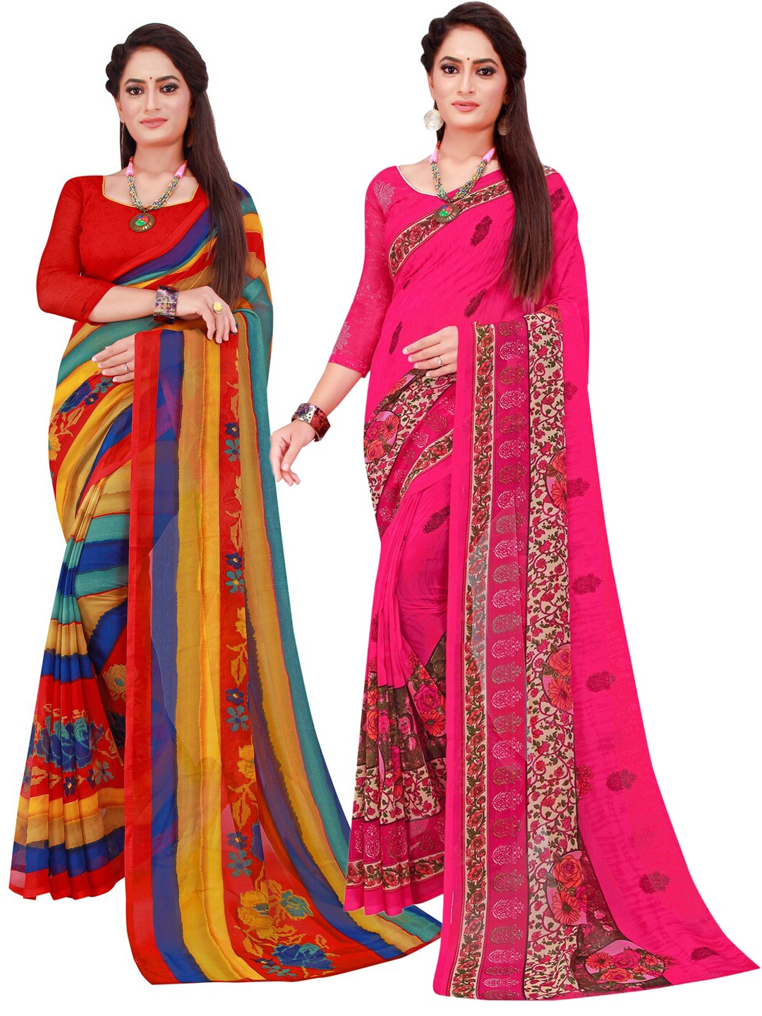

Florence Red & Pink Set Of 2 Pure Georgette Saree