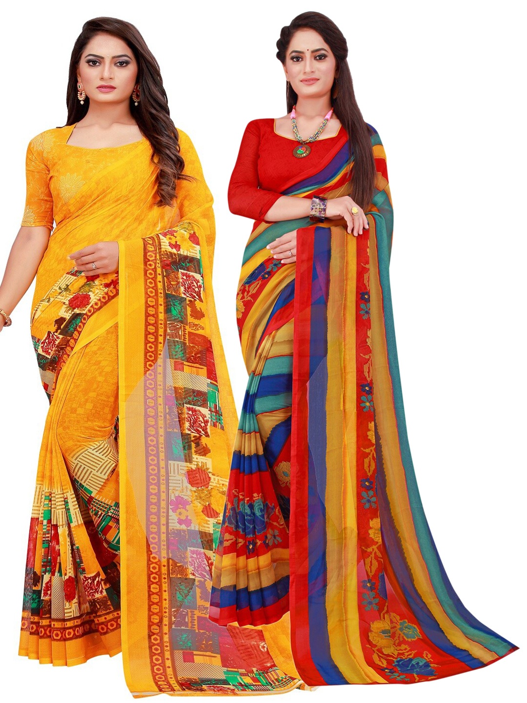 

Florence Red & Blue Pure Georgette Saree