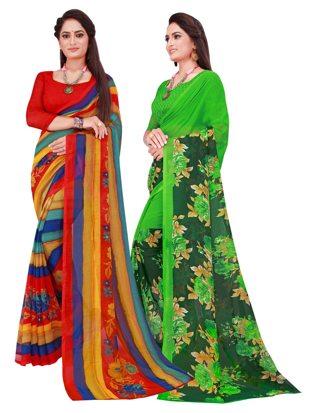 

Florence Red & Green Set Of 2 Pure Georgette Saree