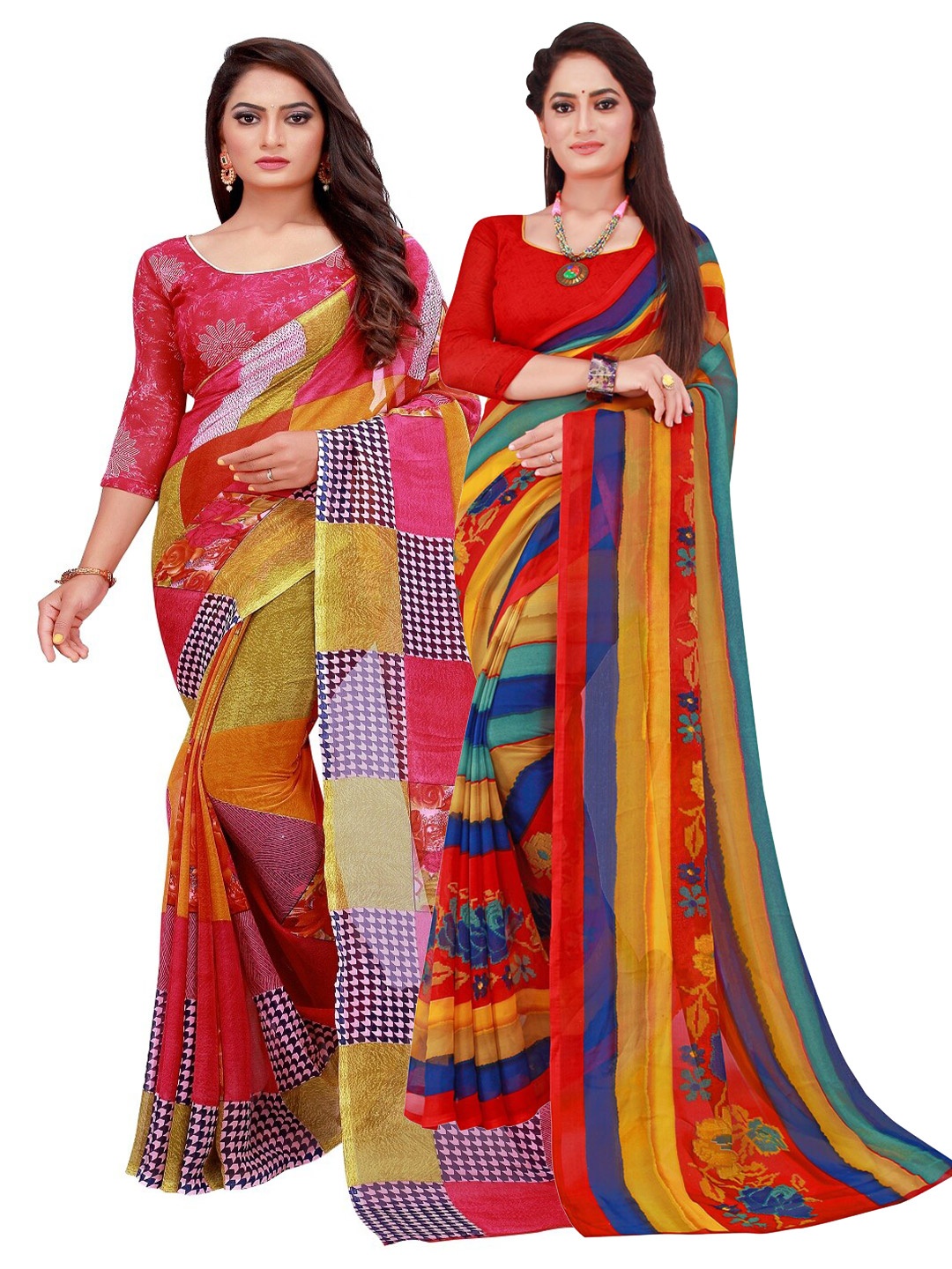 Florence Pack Of 2 Pure Georgette Sarees, Red