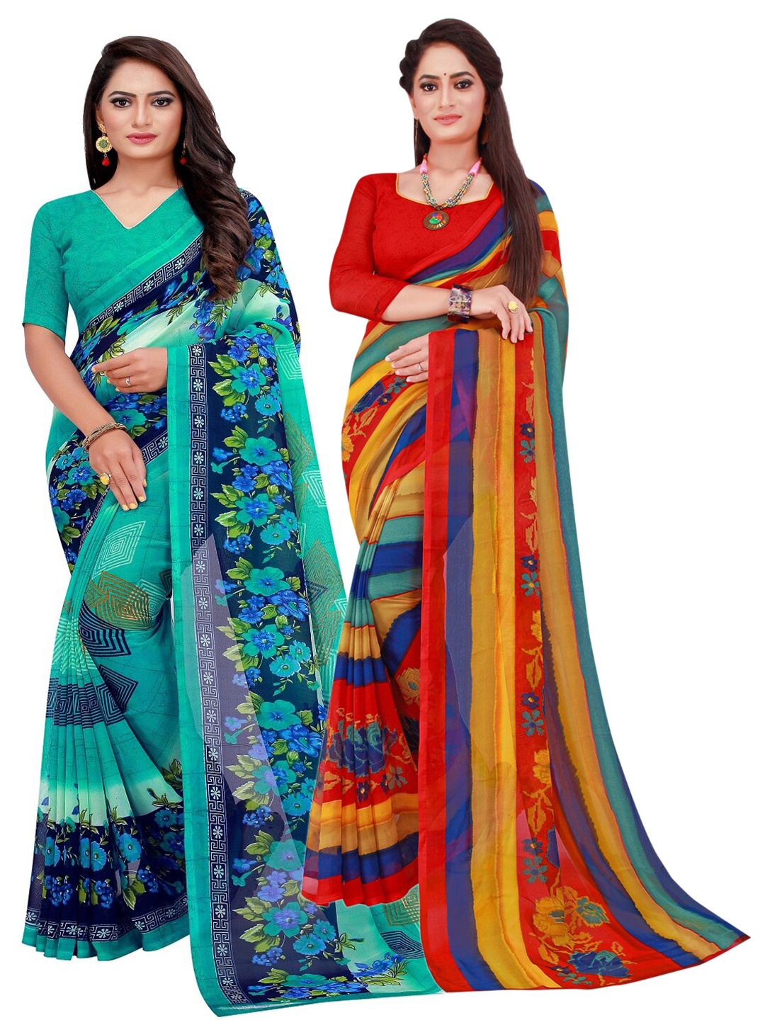 

Florence Red & Blue Set Of 2 Pure Georgette Saree
