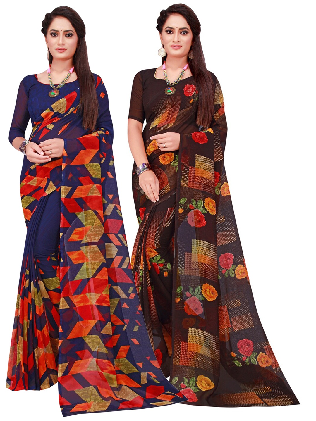 

Florence Navy Blue & Black Set Of 2 Pure Georgette Saree