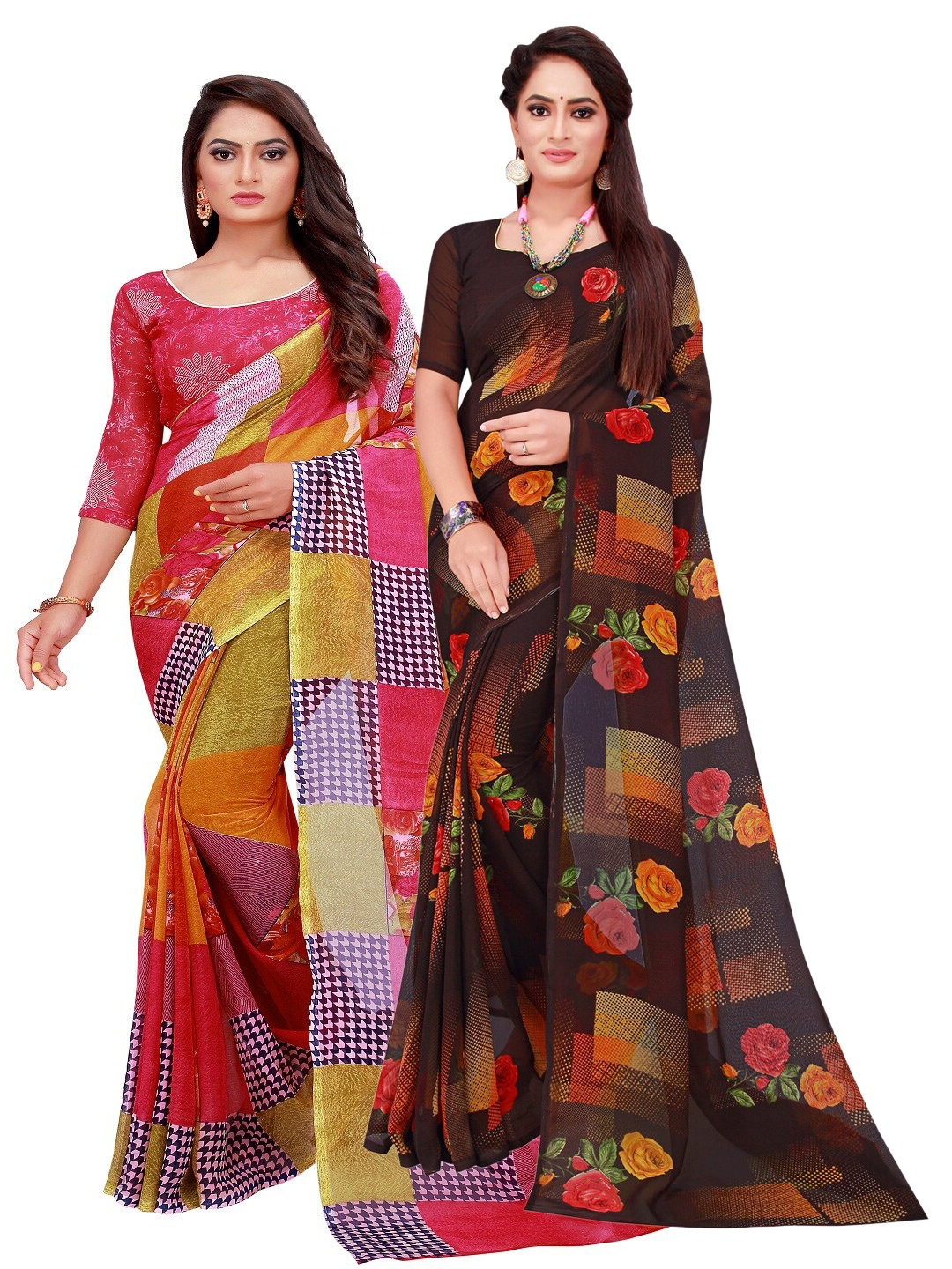 

Florence Red & Brown Set Of 2 Pure Georgette Saree