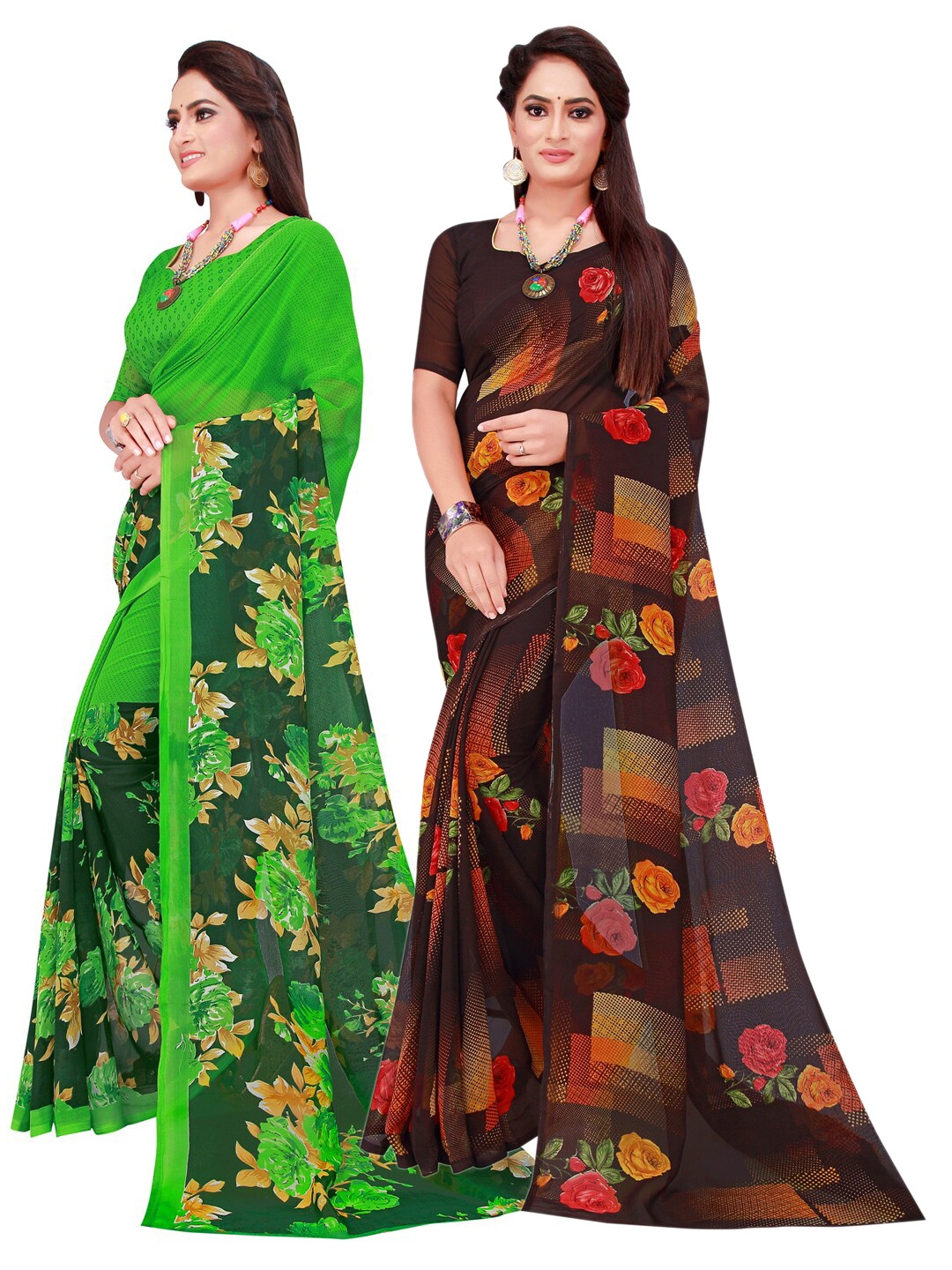 

Florence Black & Green Set Of 2 Pure Georgette Saree