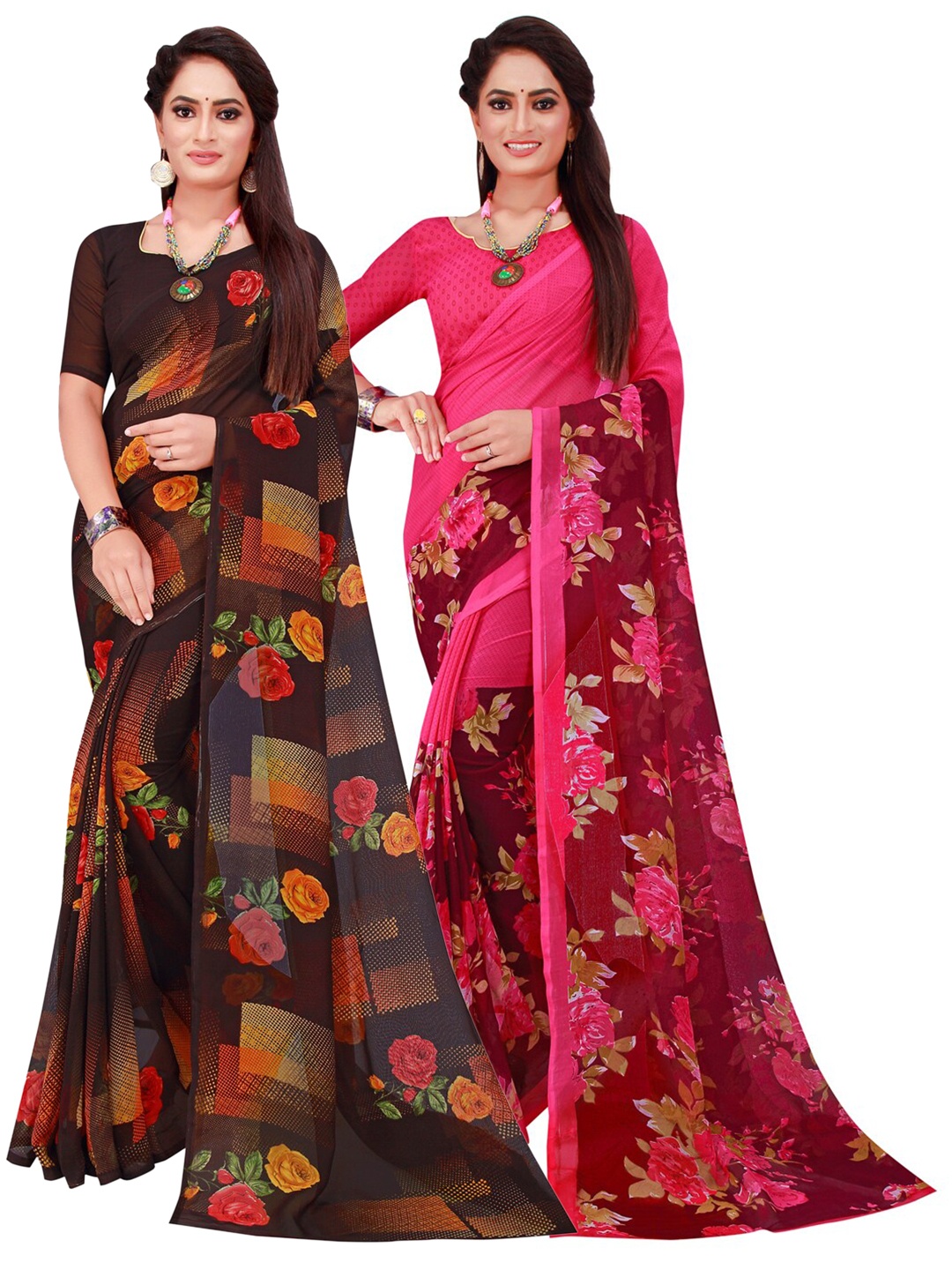 Florence Pack Of 2 Pure Georgette Sarees, Black