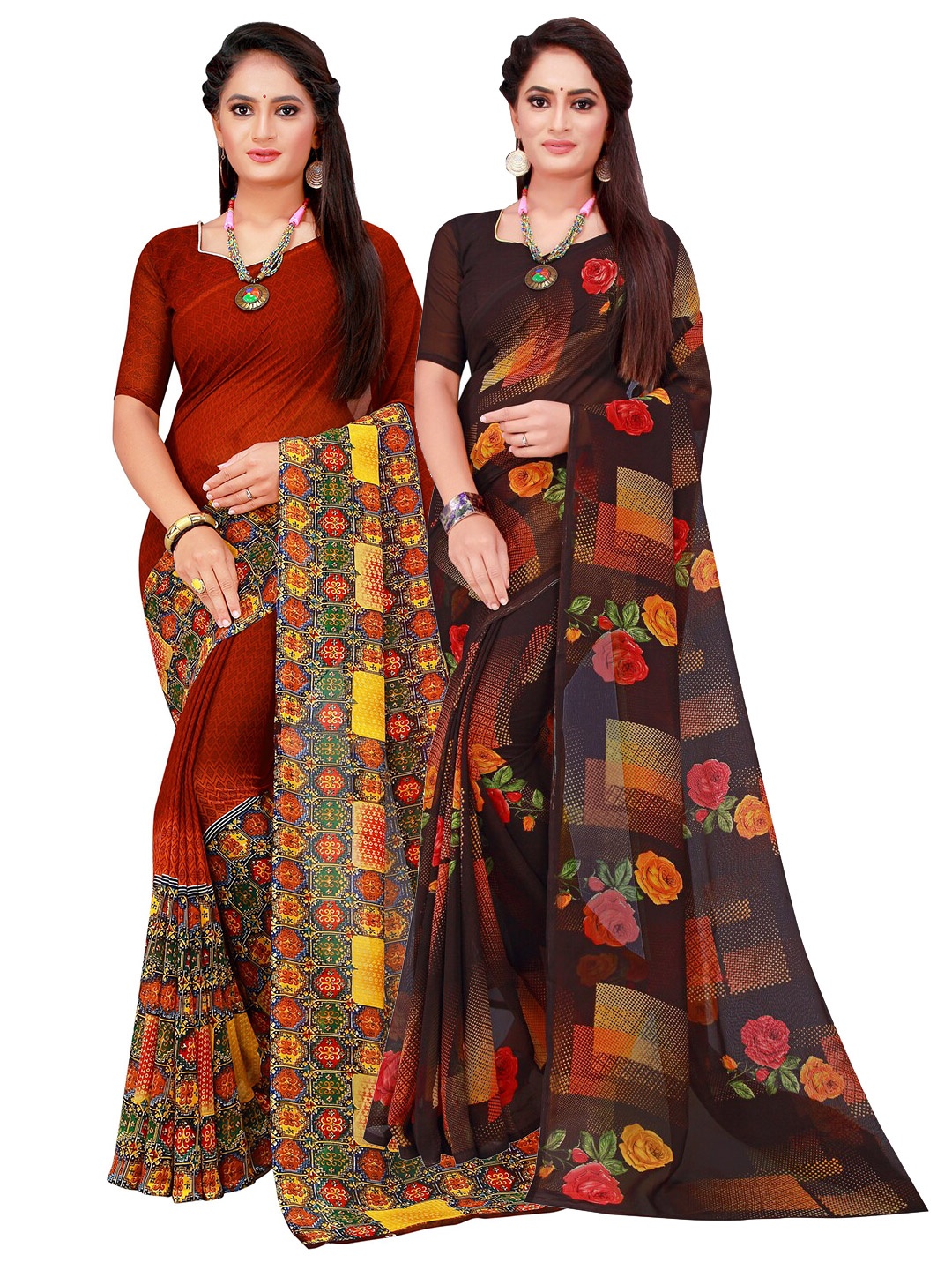 

Florence Black & Red Floral Set Of 2 Pure Georgette Saree