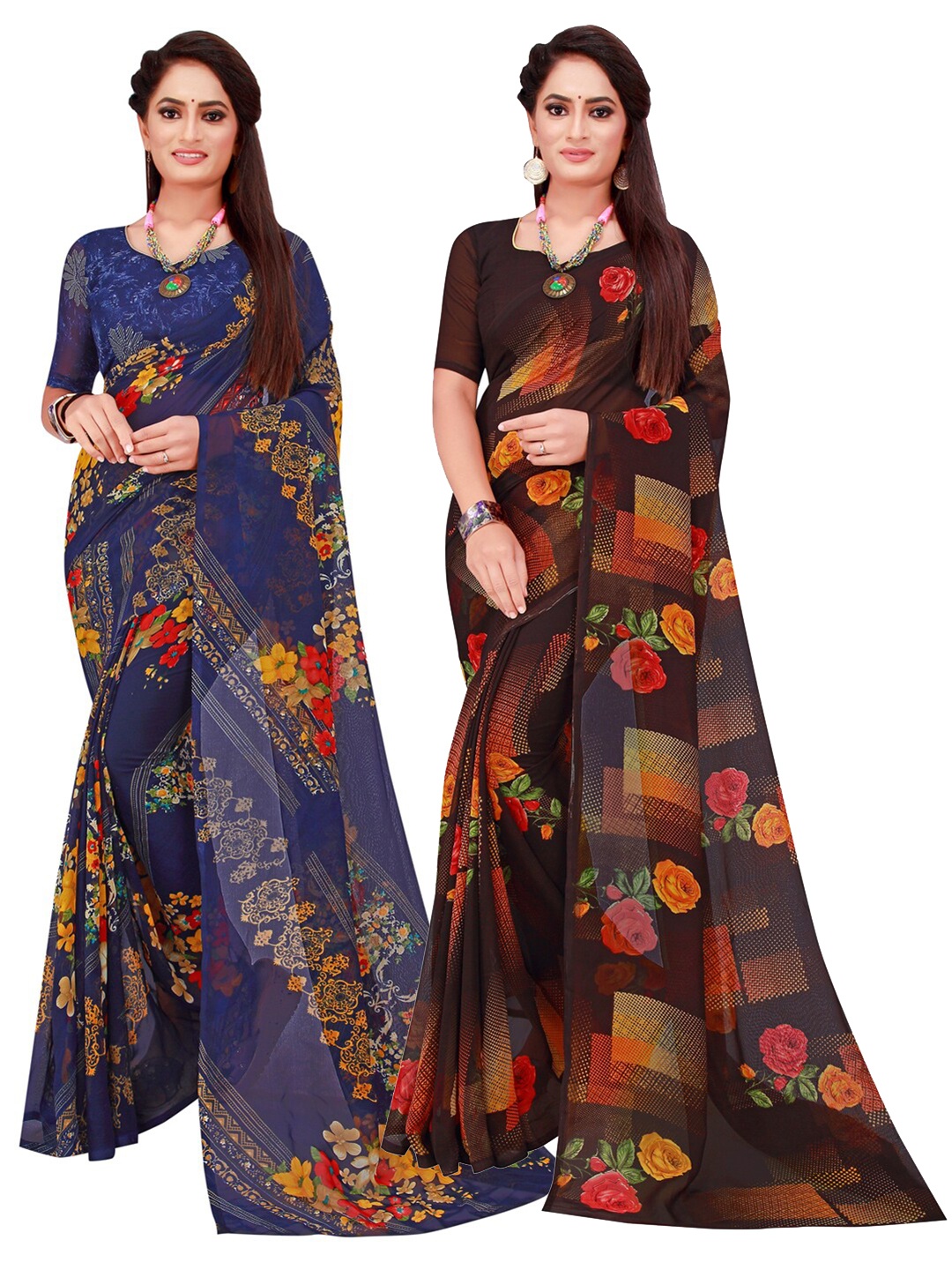 

Florence Pack Of 2 Pure Georgette Sarees, Black