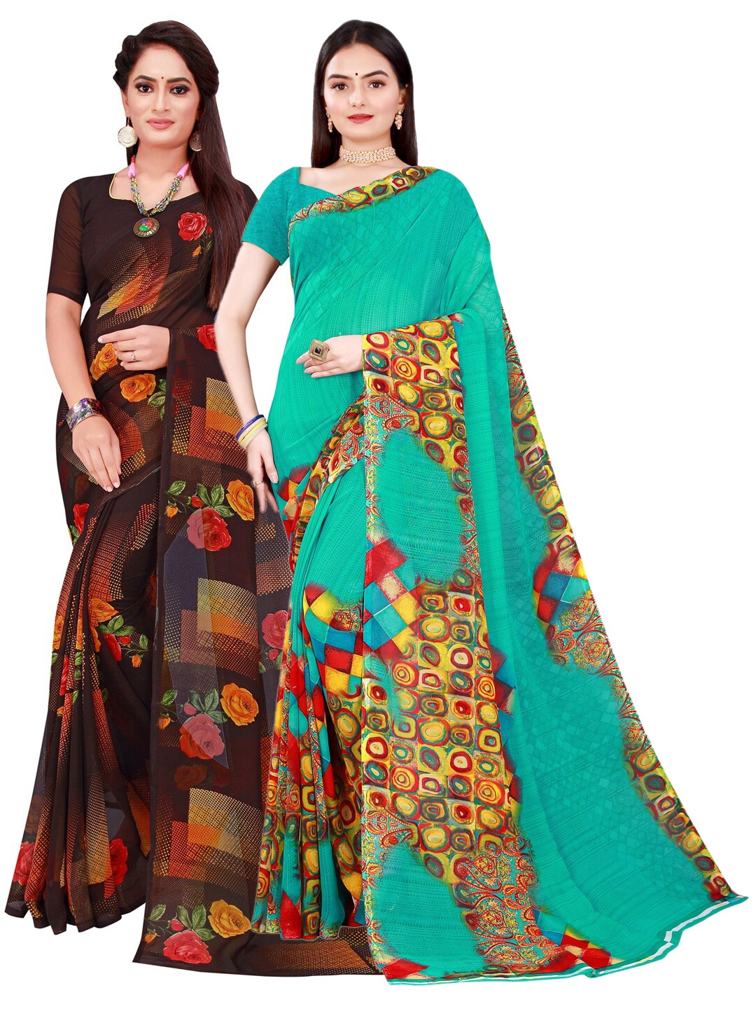 

Florence Black & Green Set Of 2 Pure Georgette Saree