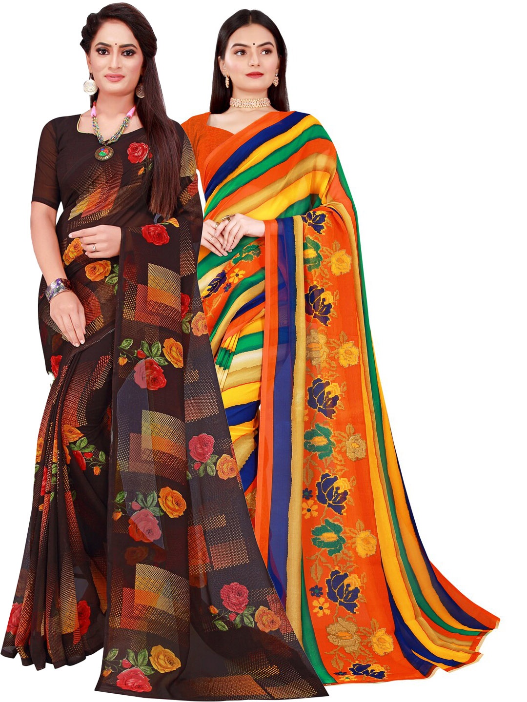 

Florence Pack Of 2 Pure Georgette Sarees, Black