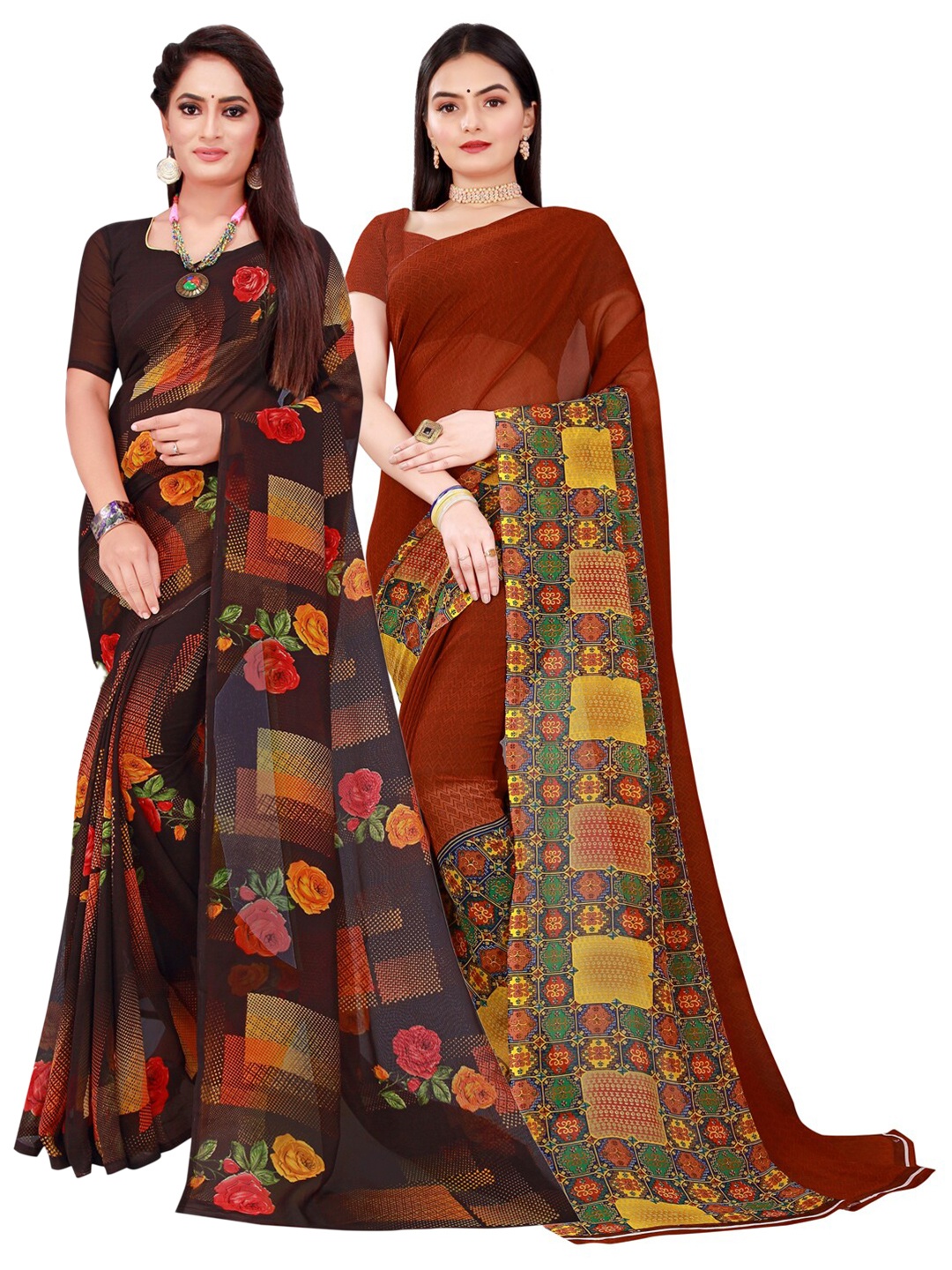 

Florence Black & Maroon Pack of 2 Printed Pure Georgette Saree