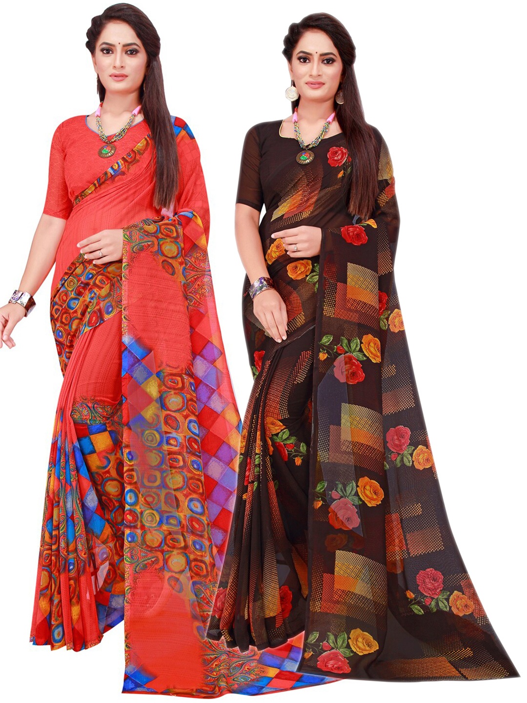 

Florence Black & Red Set Of 2 Pure Georgette Saree