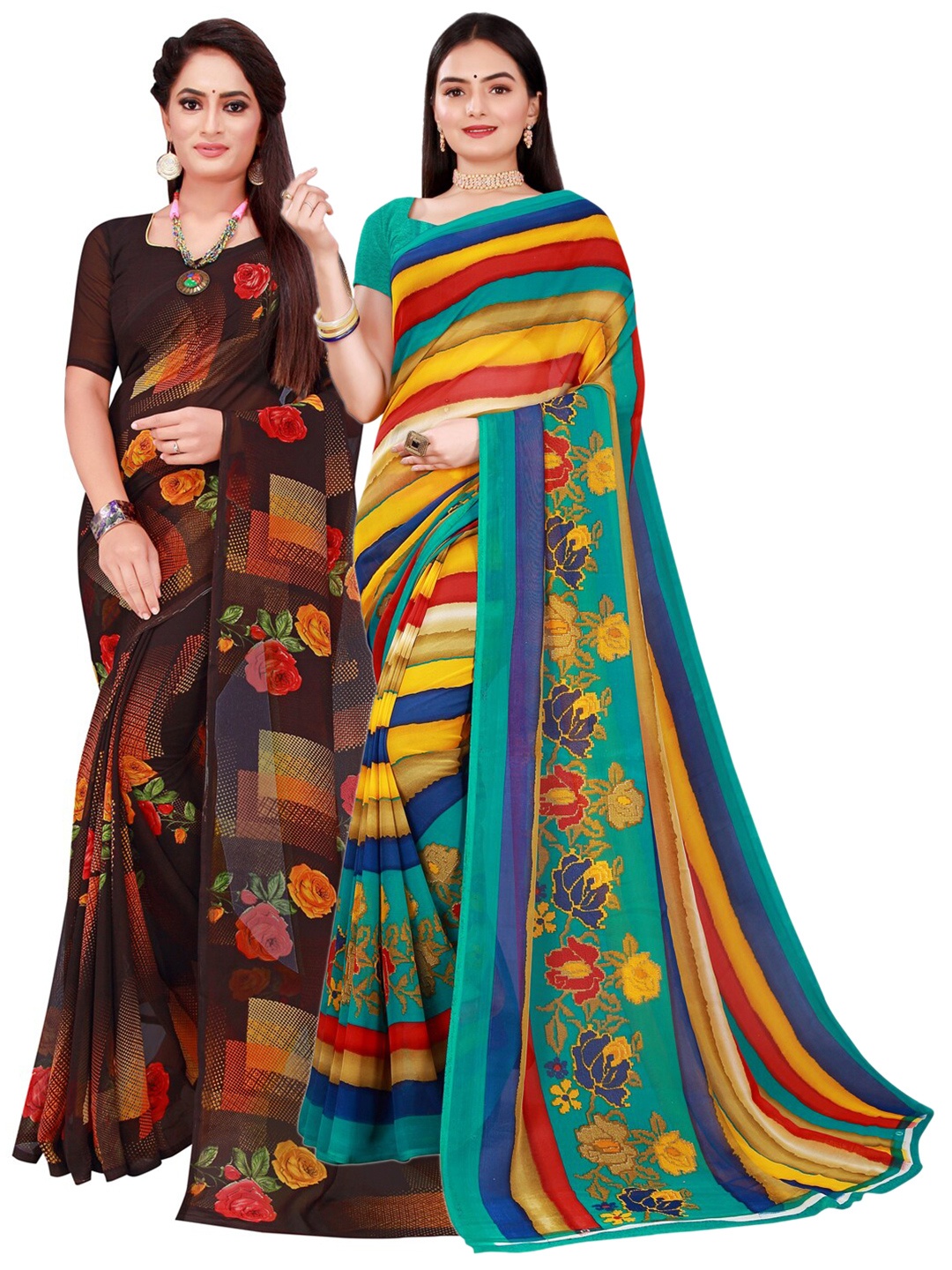 

Florence Black & Blue Pack of 2 Printed Pure Georgette Saree