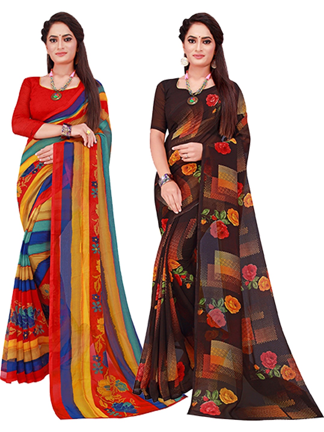

Florence Red & Black Pack of 2 Printed Pure Georgette Saree