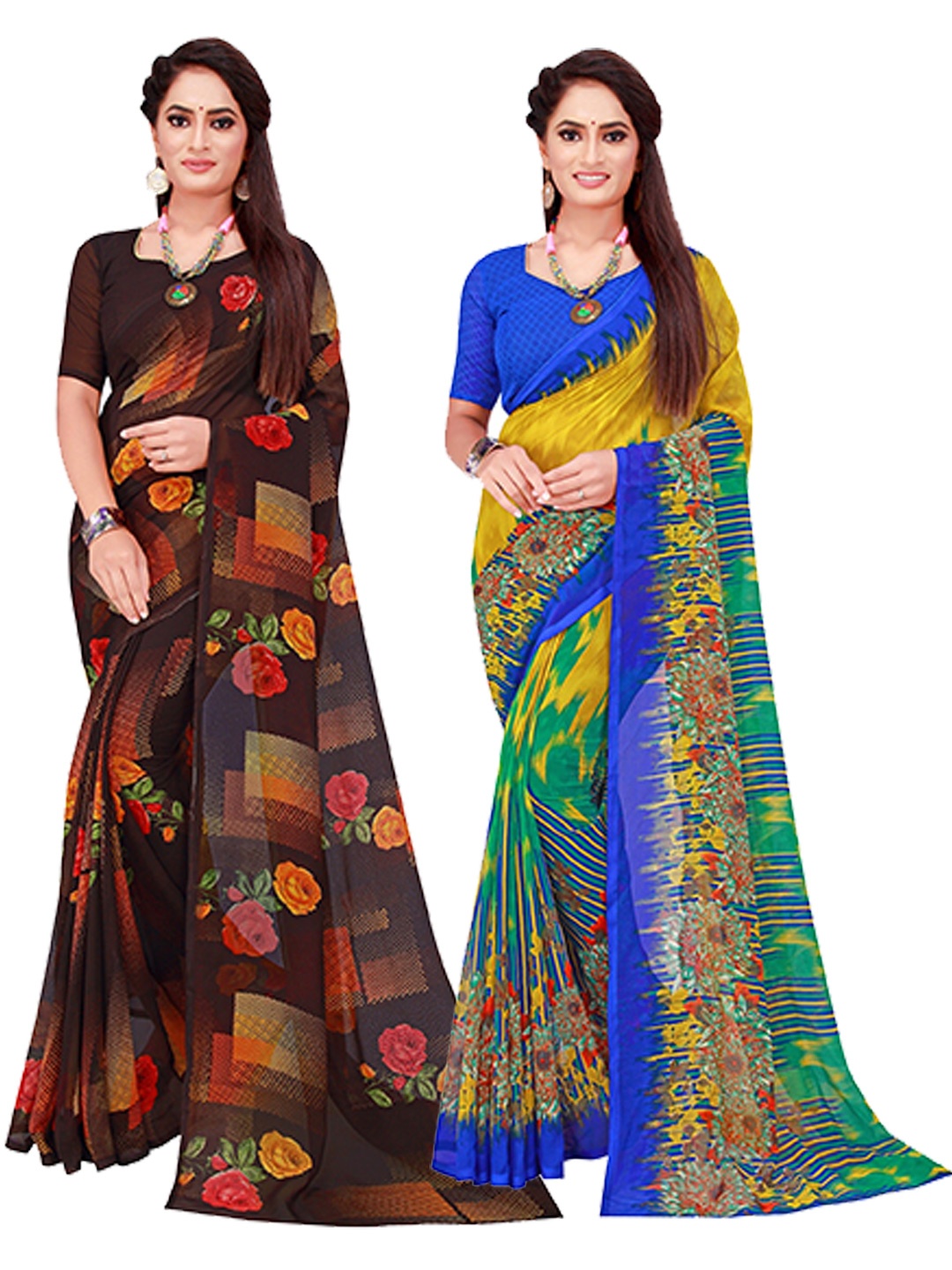 

Florence Black & Blue Pack of 2 Printed Pure Georgette Saree